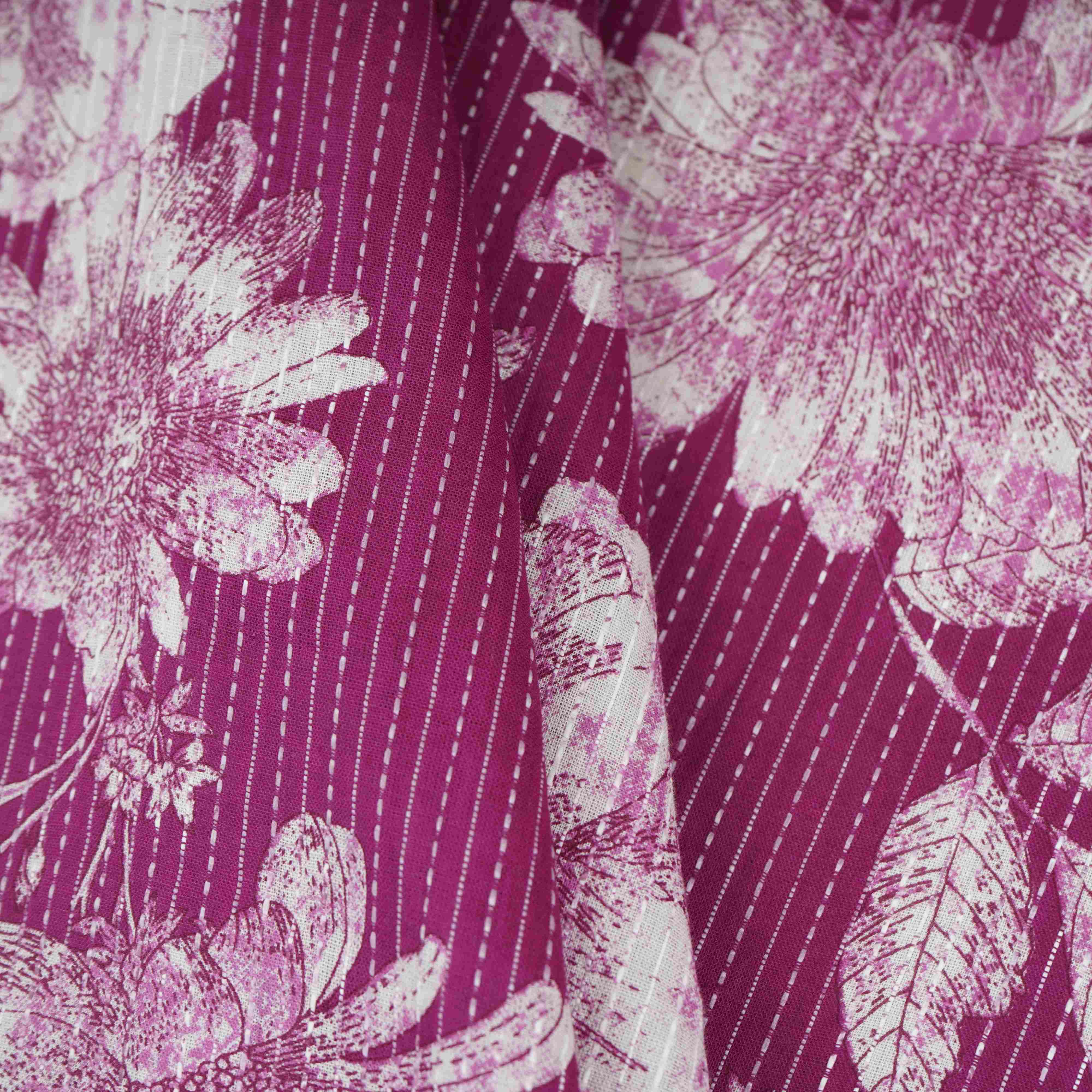 Magenta with White Floral Kantha Print Cotton Fabric OG-30295 - TradeUNO