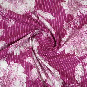 Magenta with White Floral Kantha Print Cotton Fabric OG-30295 - TradeUNO