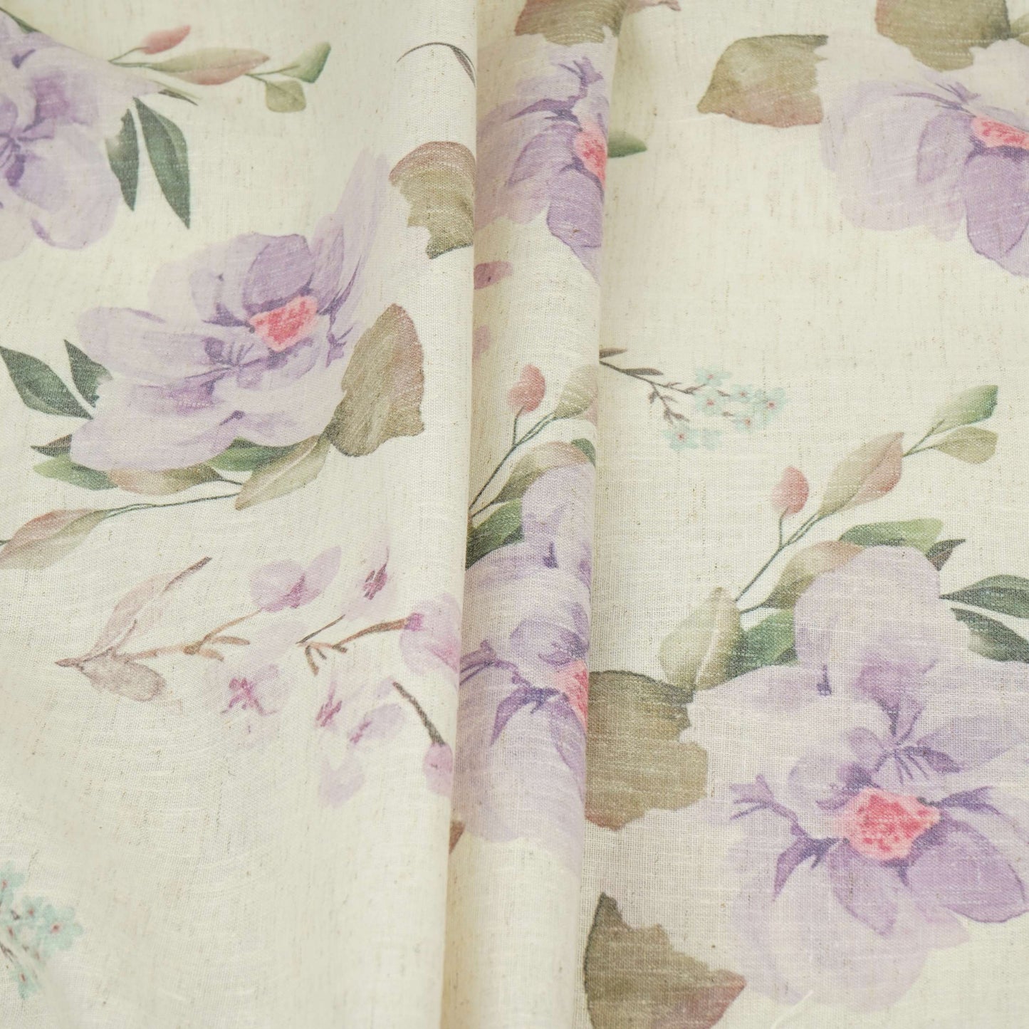Off White with Blue floral print Linen Fabric DE-32125