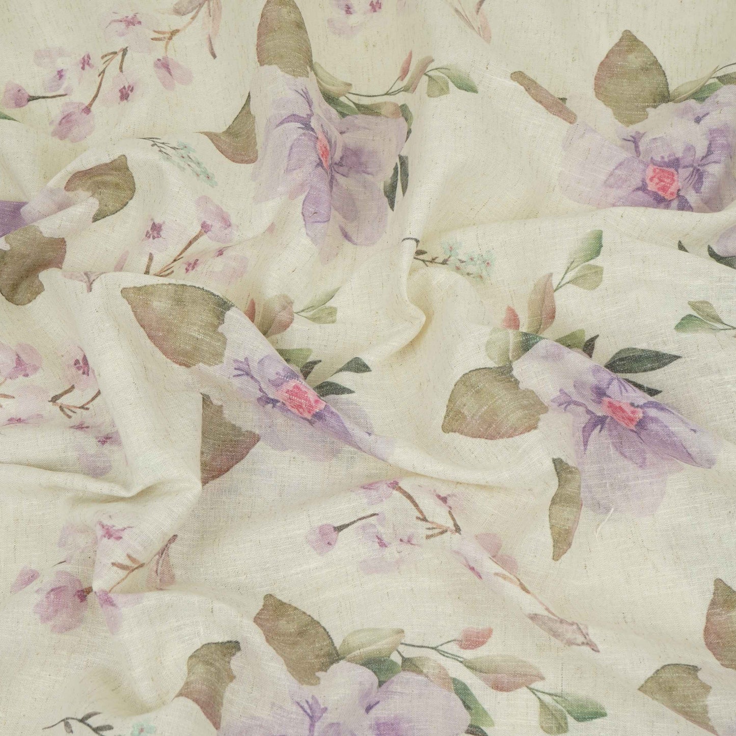 Off White with Blue floral print Linen Fabric DE-32125