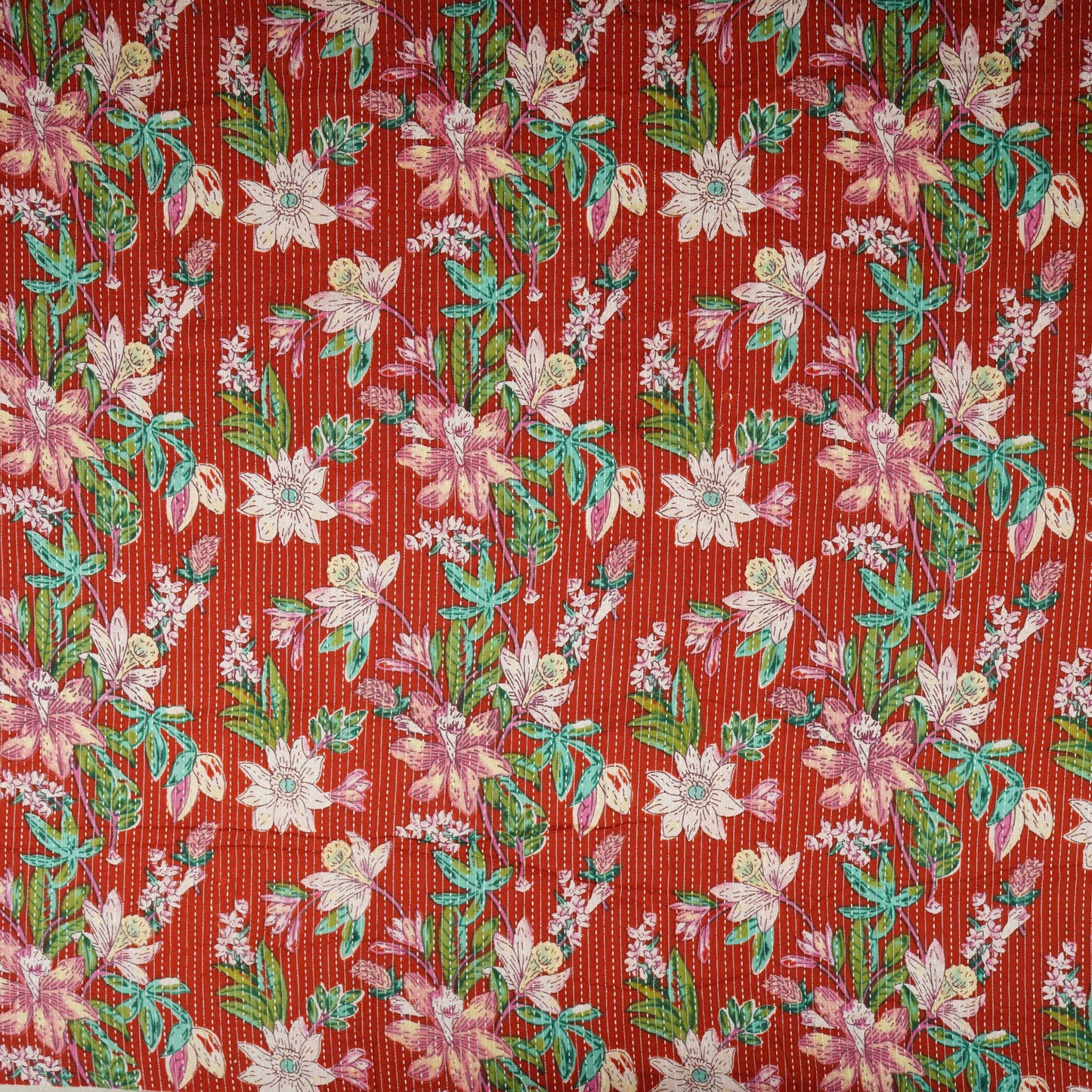 Red Floral Kantha Print Cotton Fabric OG-30290