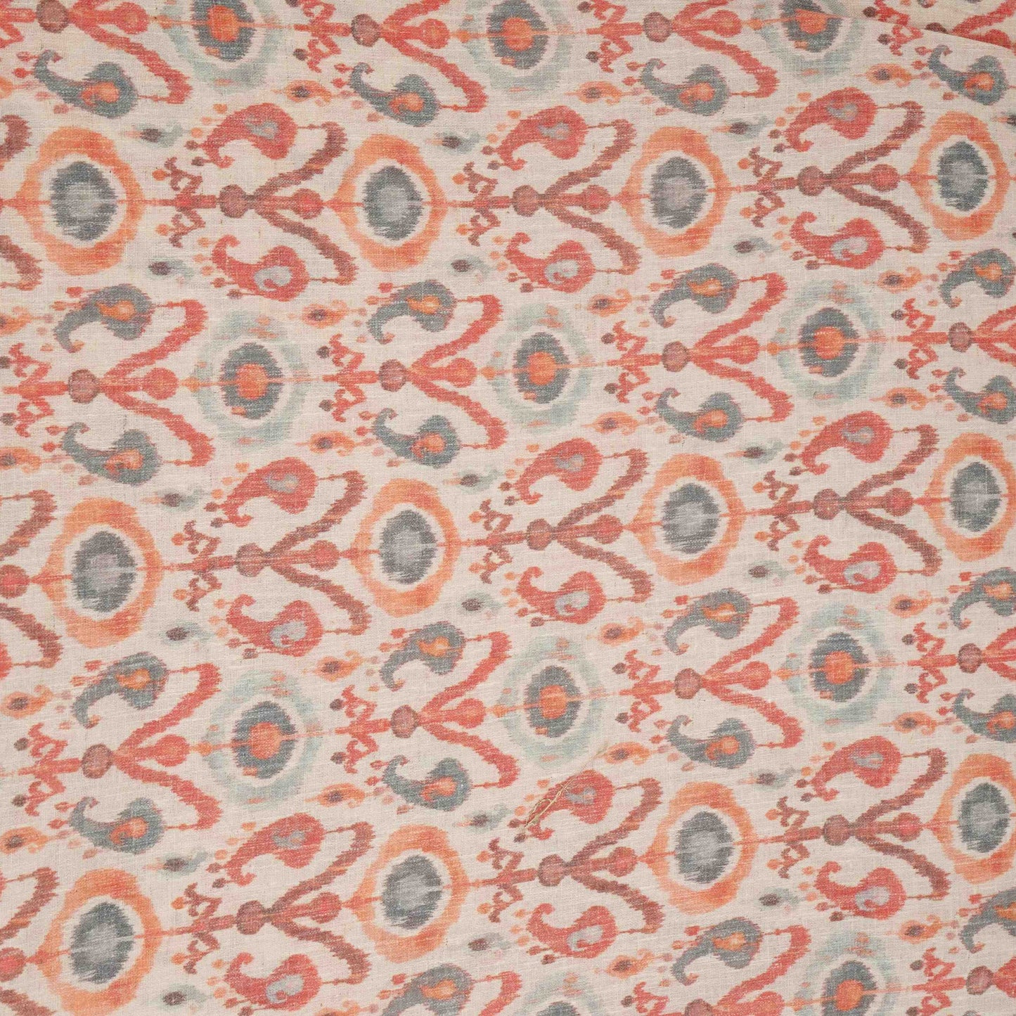 Off White with Red ikat print Linen Fabric DE-32128