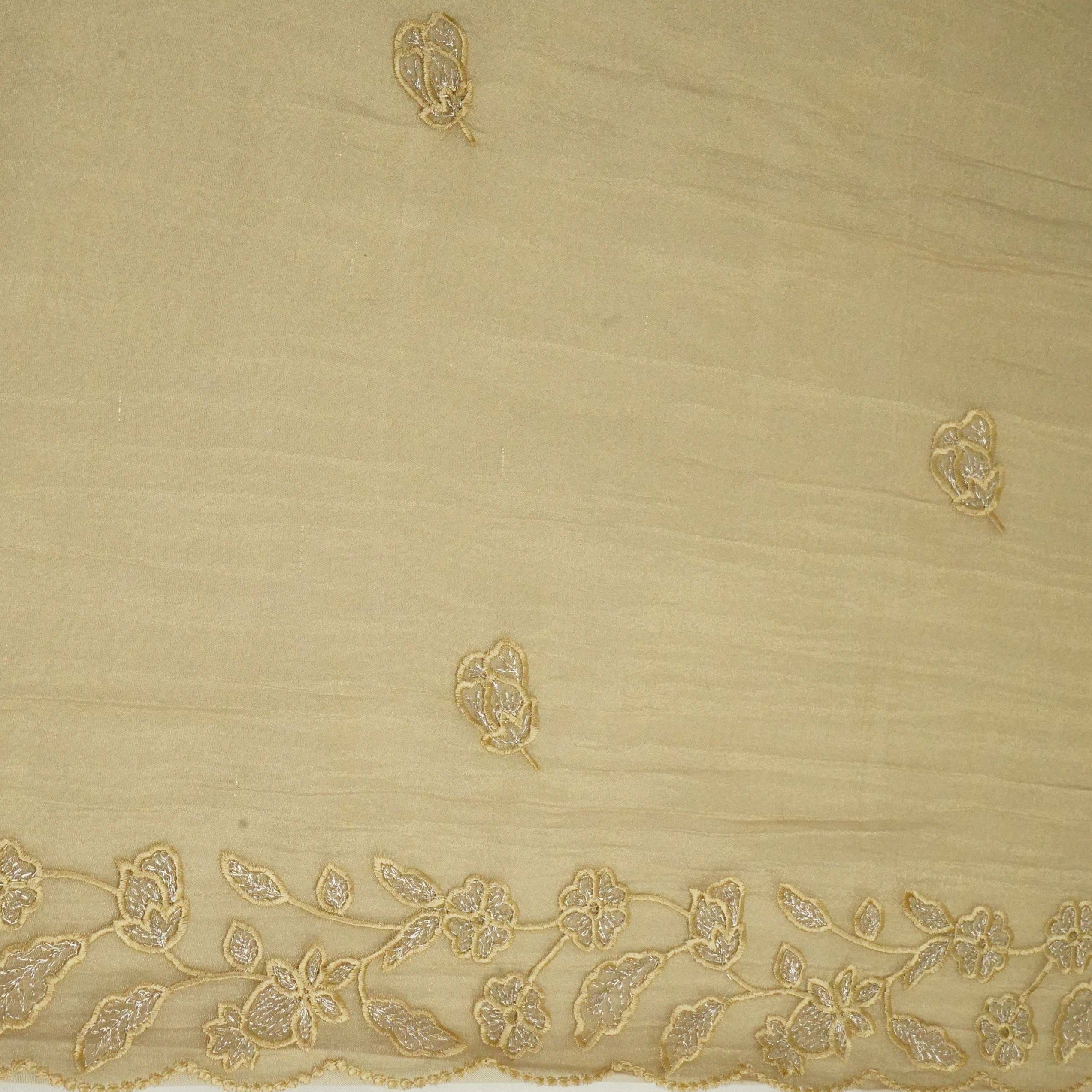 Golden Cutwork Embroidery Fendi Silk Dupatta Fabric JD-33443