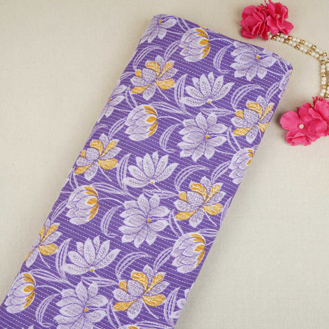 Purple Floral Kantha Print Cotton Fabric OG-30292