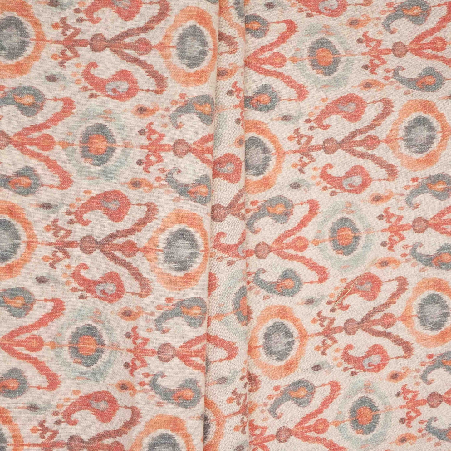 Off White with Red ikat print Linen Fabric DE-32128