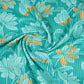 Teal Blue Floral Kantha Print Cotton Fabric OG-30296