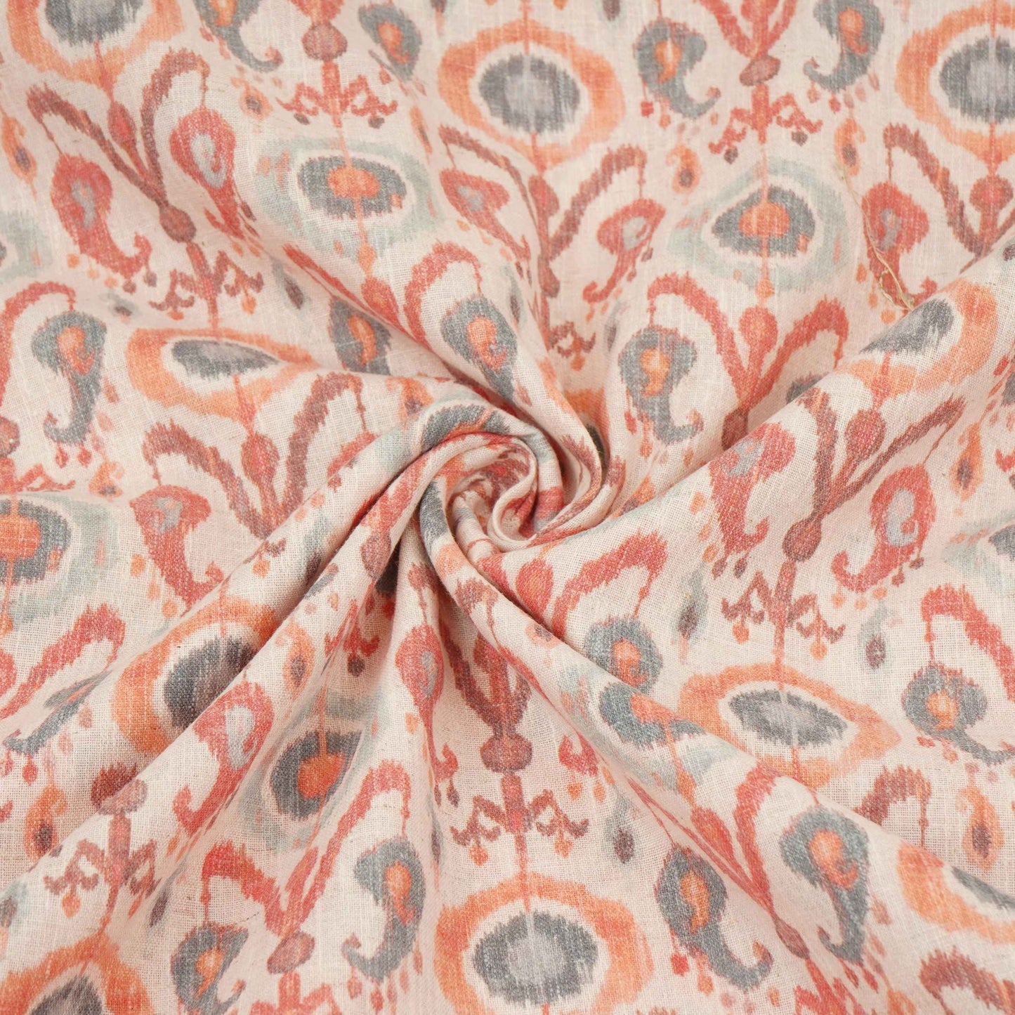 Off White with Red ikat print Linen Fabric DE-32128