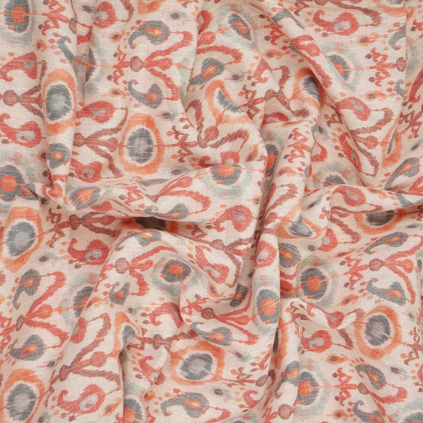 Off White with Red ikat print Linen Fabric DE-32128