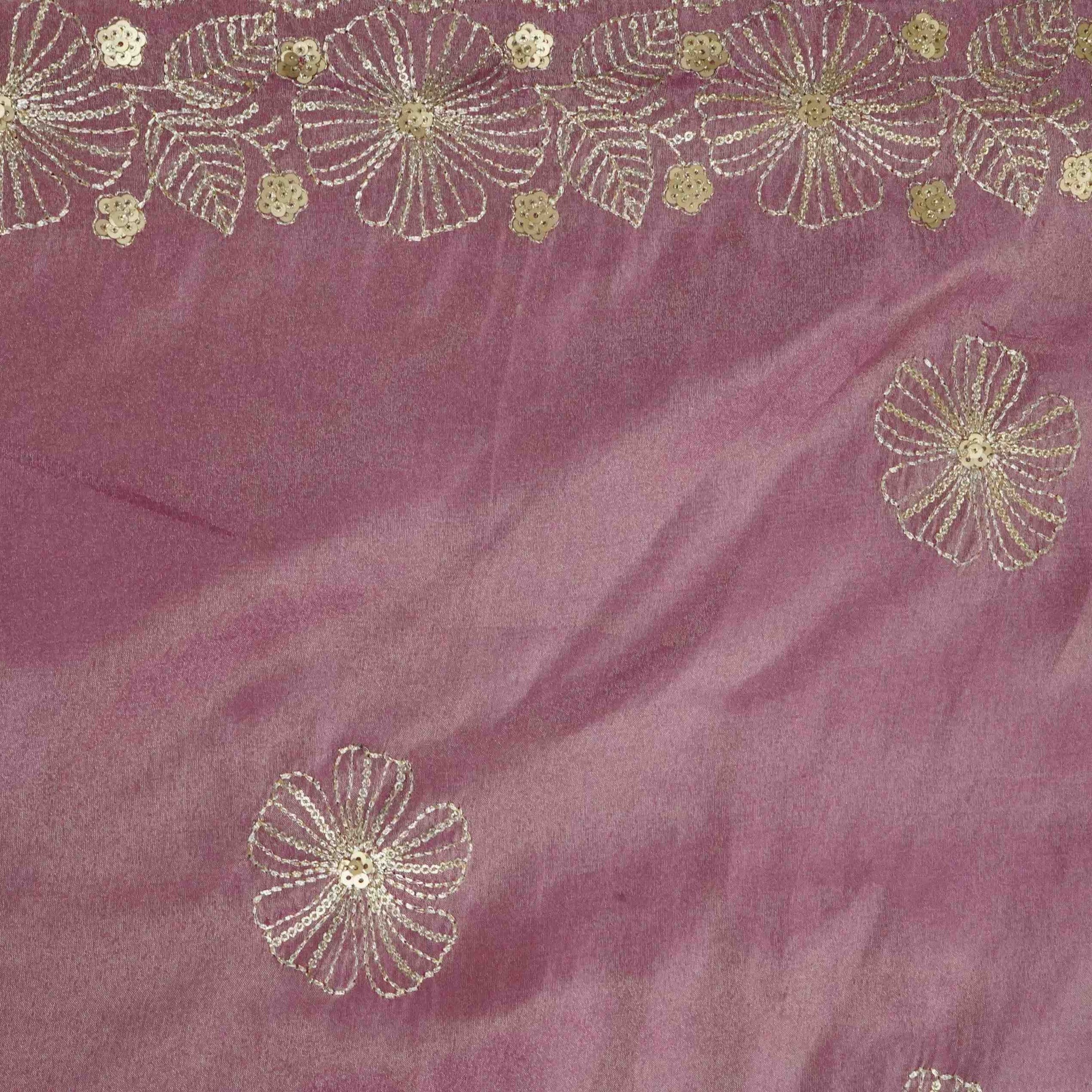 Pink Floral Zari Embroidery Fendi Silk Dupatta Fabric JD-33437