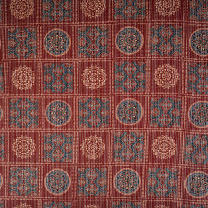Maroon Ajrakh with Kantha Print Cotton Fabric OG-30426 - TradeUNO
