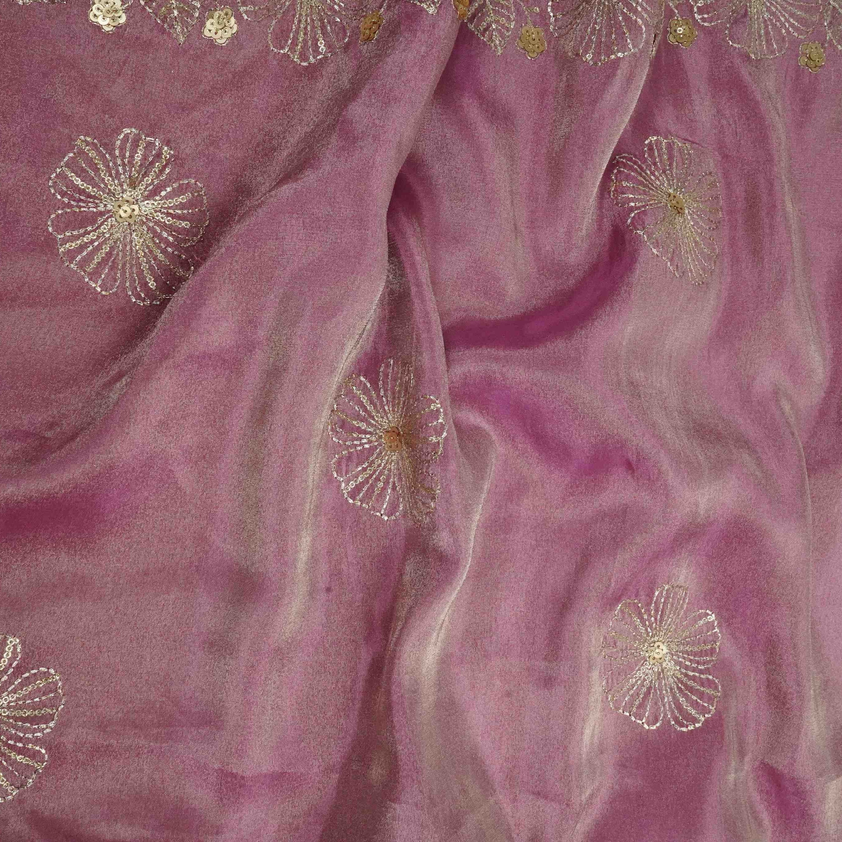 Pink Floral Zari Embroidery Fendi Silk Dupatta Fabric JD-33437