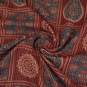 Maroon Ajrakh with Kantha Print Cotton Fabric OG-30426 - TradeUNO