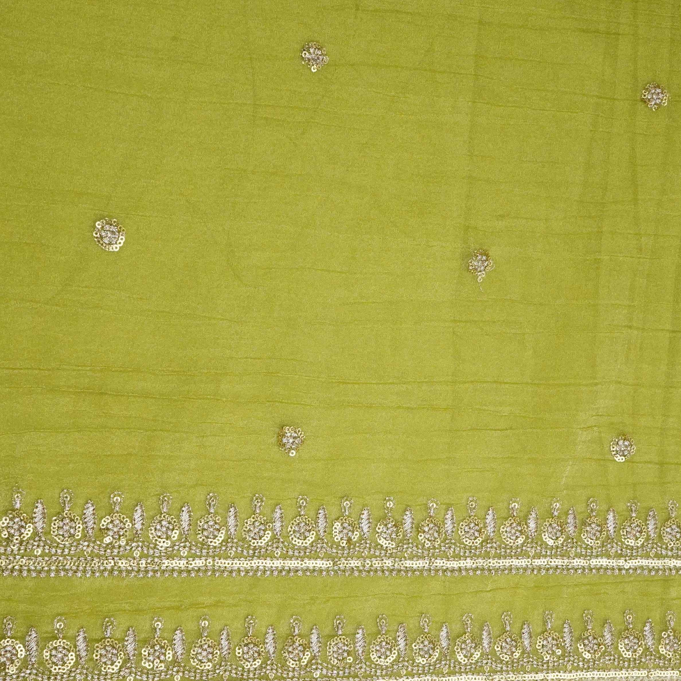 Green Stone Zari Embroidery Fendi Silk Dupatta Fabric JD-33429