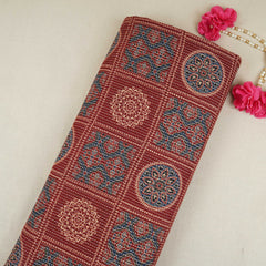 Maroon Ajrakh with Kantha Print Cotton Fabric OG-30426