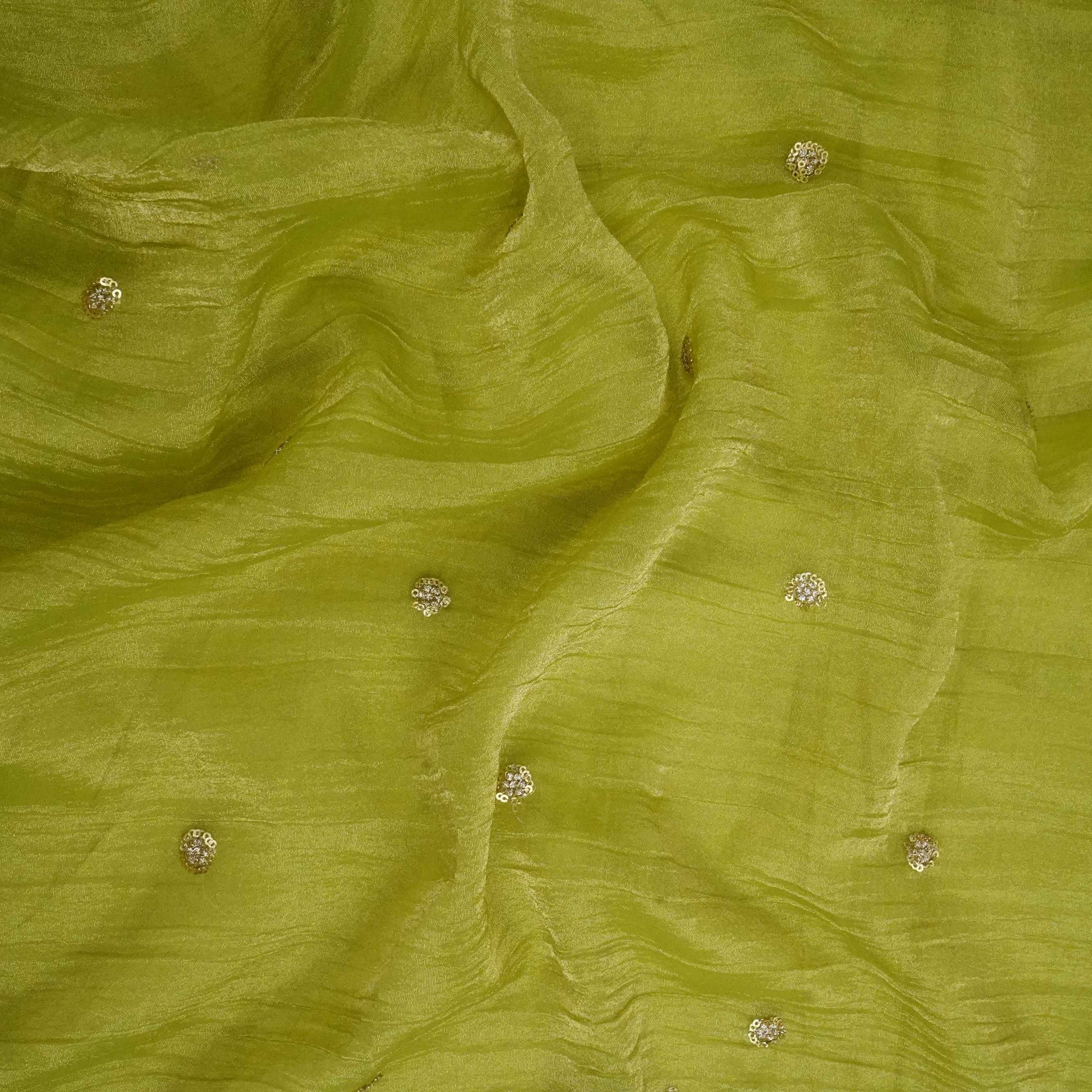 Green Stone Zari Embroidery Fendi Silk Dupatta Fabric JD-33429