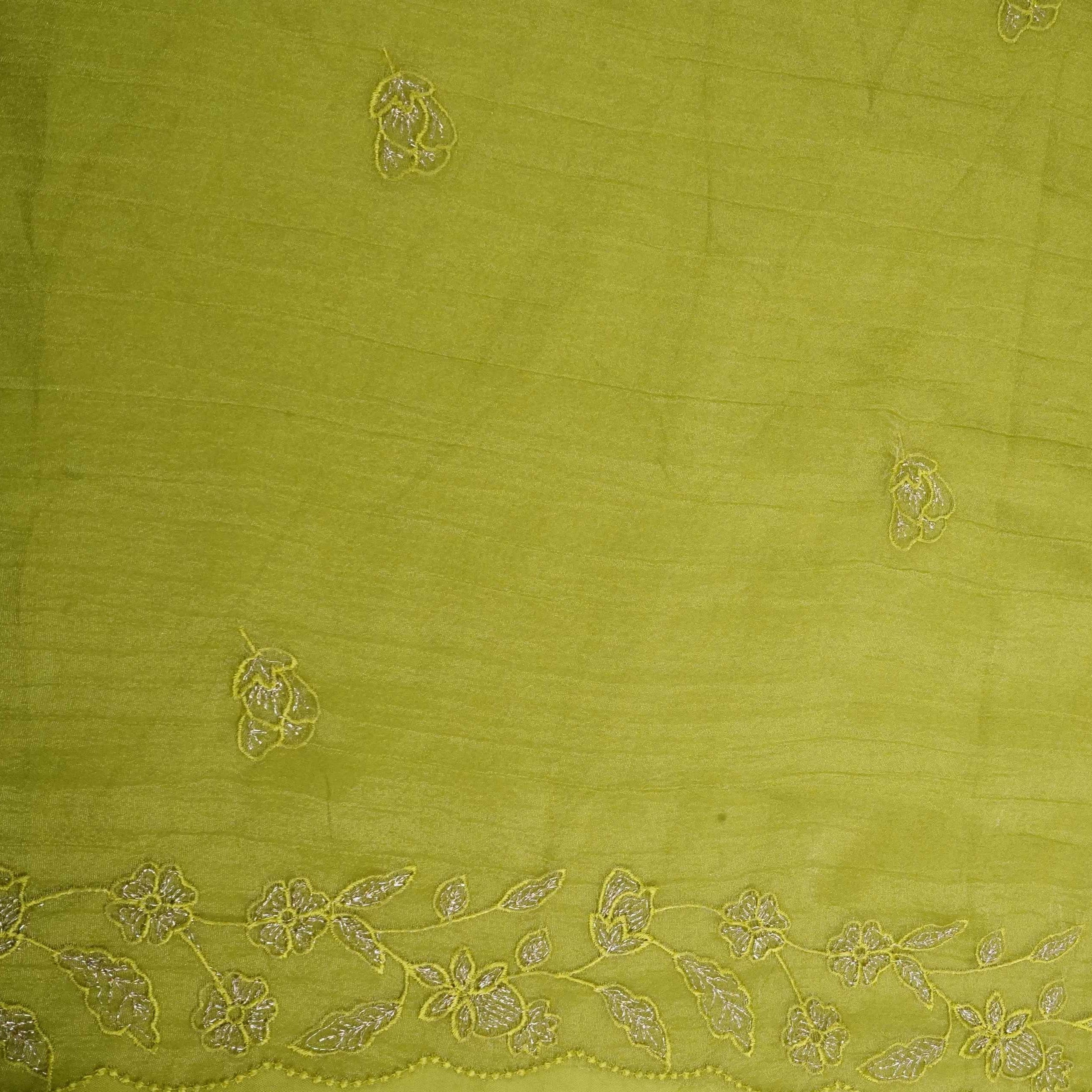 Green Cutwork Border Embroidery Fendi Silk Fabric JD-33440