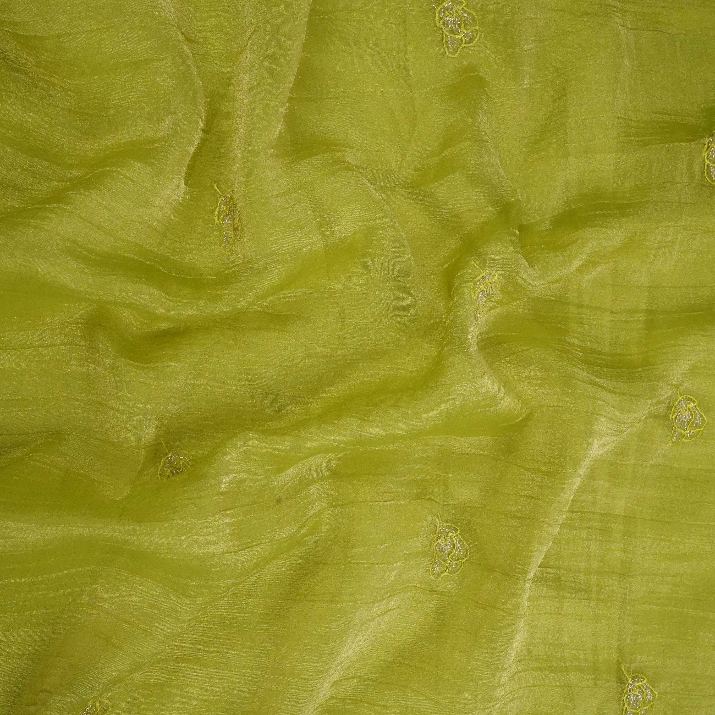 Green Cutwork Border Embroidery Fendi Silk Fabric JD-33440