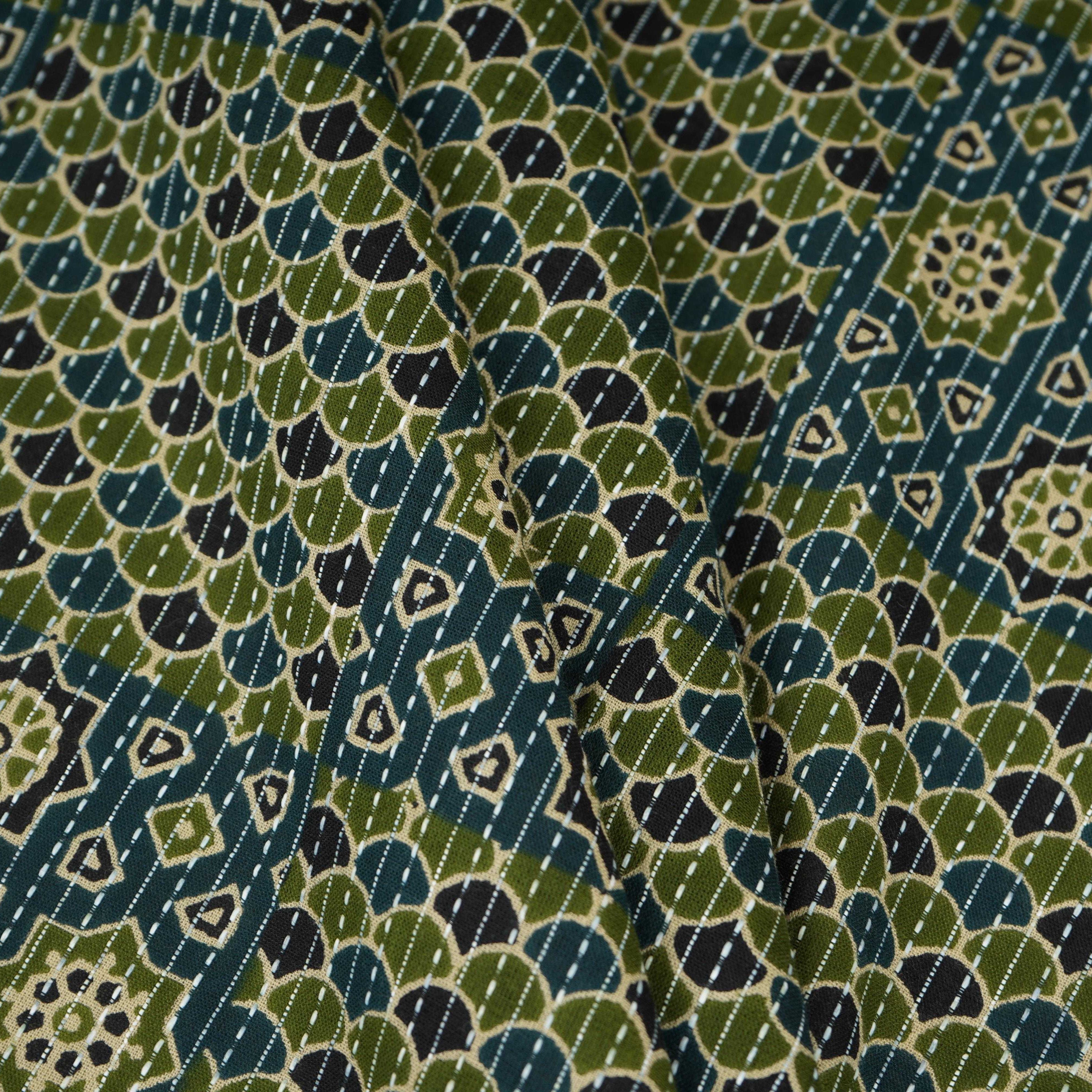 Dark Blue Ajrakh with Kantha Print Cotton Fabric OG-30297 - TradeUNO