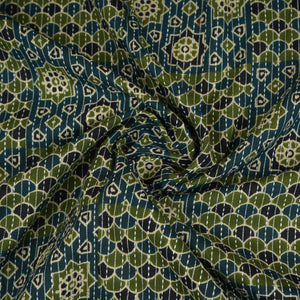 Dark Blue Ajrakh with Kantha Print Cotton Fabric OG-30297 - TradeUNO