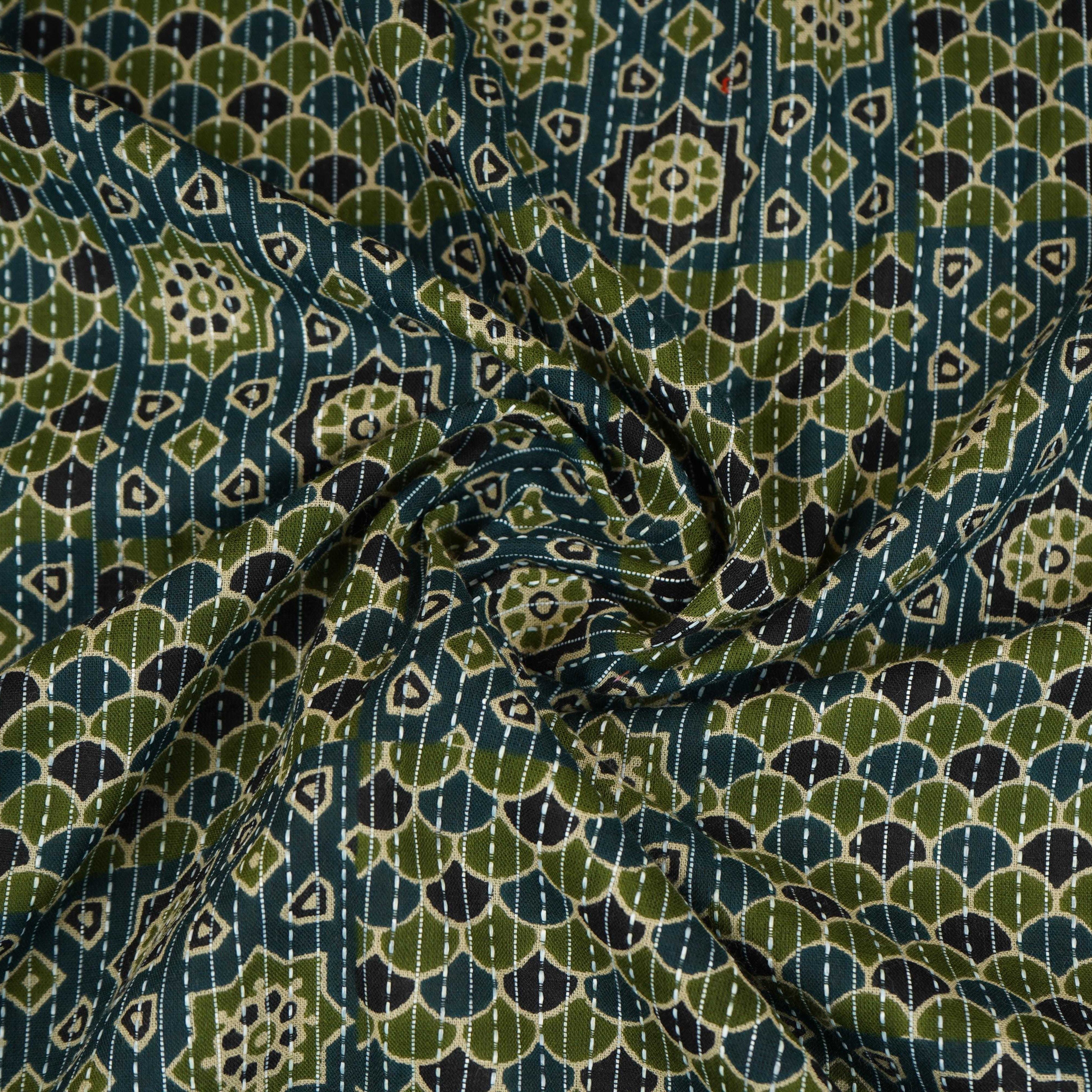 Dark Blue Ajrakh with Kantha Print Cotton Fabric OG-30297 - TradeUNO