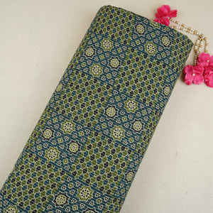 Dark Blue Ajrakh with Kantha Print Cotton Fabric OG-30297 - TradeUNO