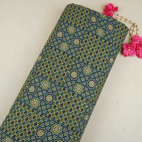 Dark Blue Ajrakh with Kantha Print Cotton Fabric OG-30297