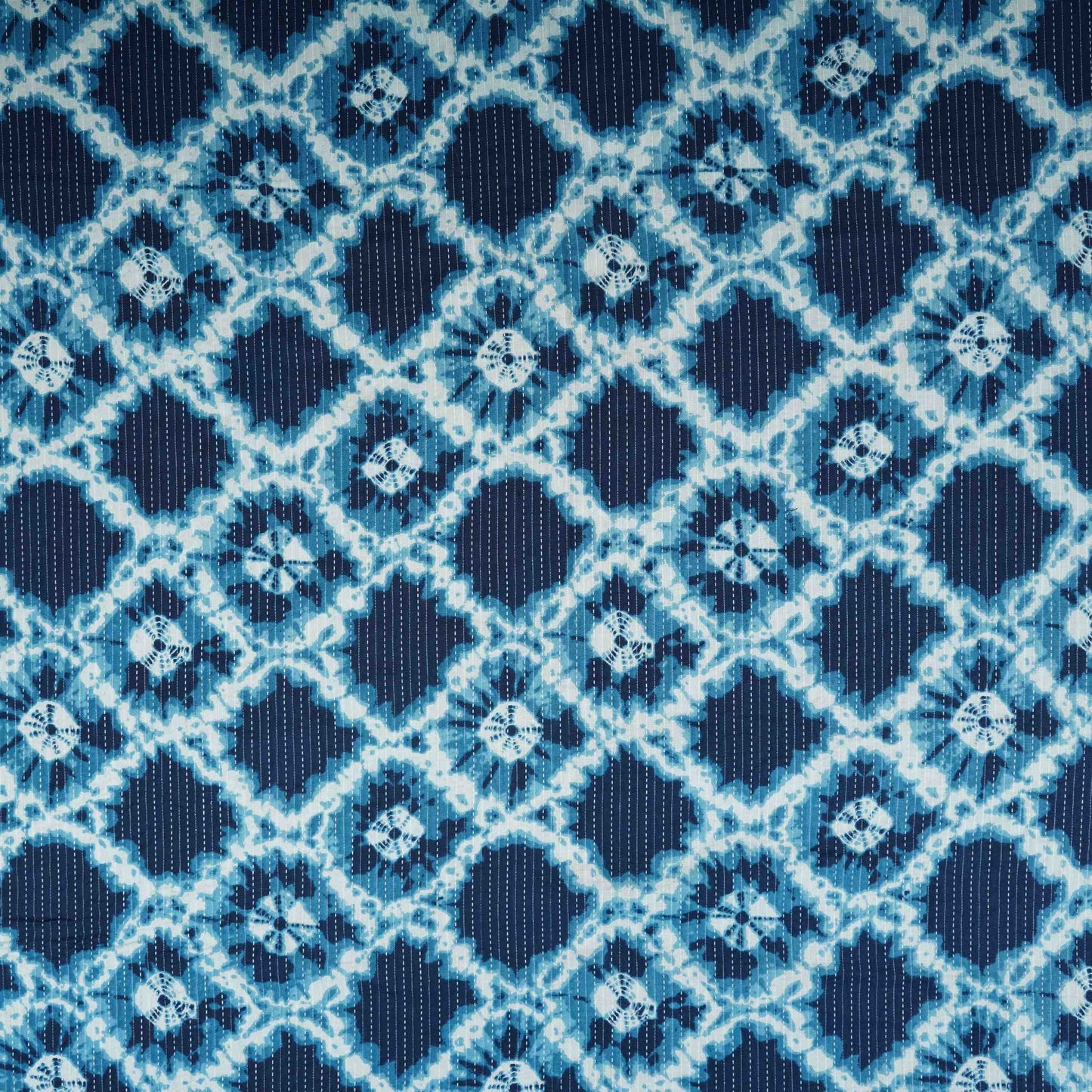 Blue Shibori with Kantha Print Cotton Fabric OG-30301