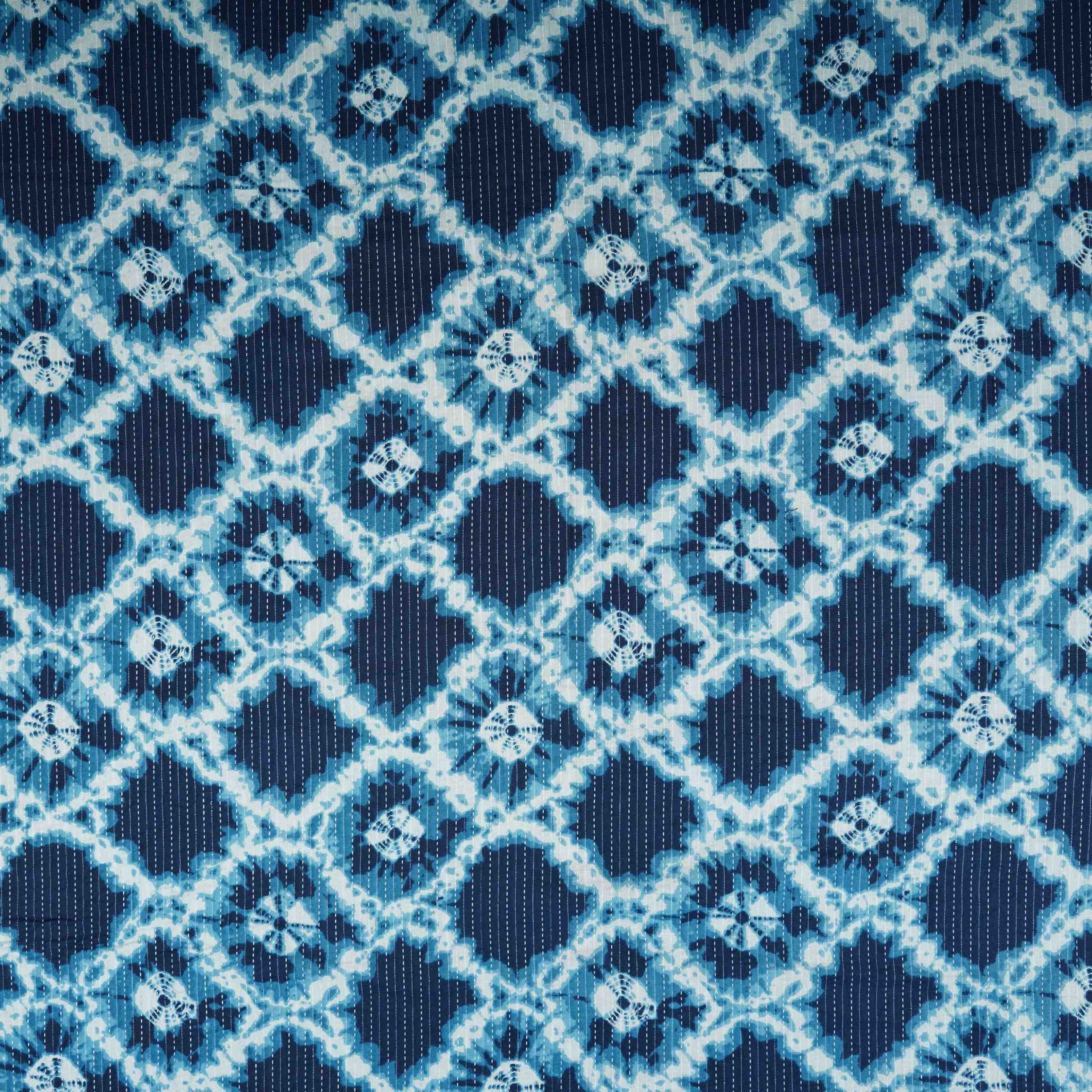 Blue Shibori with Kantha Print Cotton Fabric OG-30301 - TradeUNO