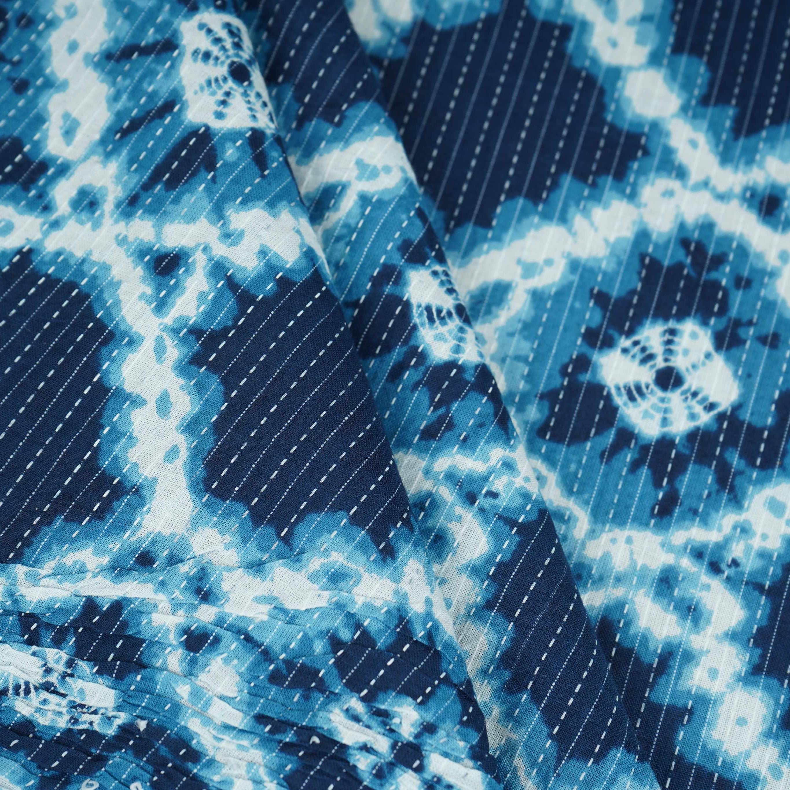 Blue Shibori with Kantha Print Cotton Fabric OG-30301 - TradeUNO