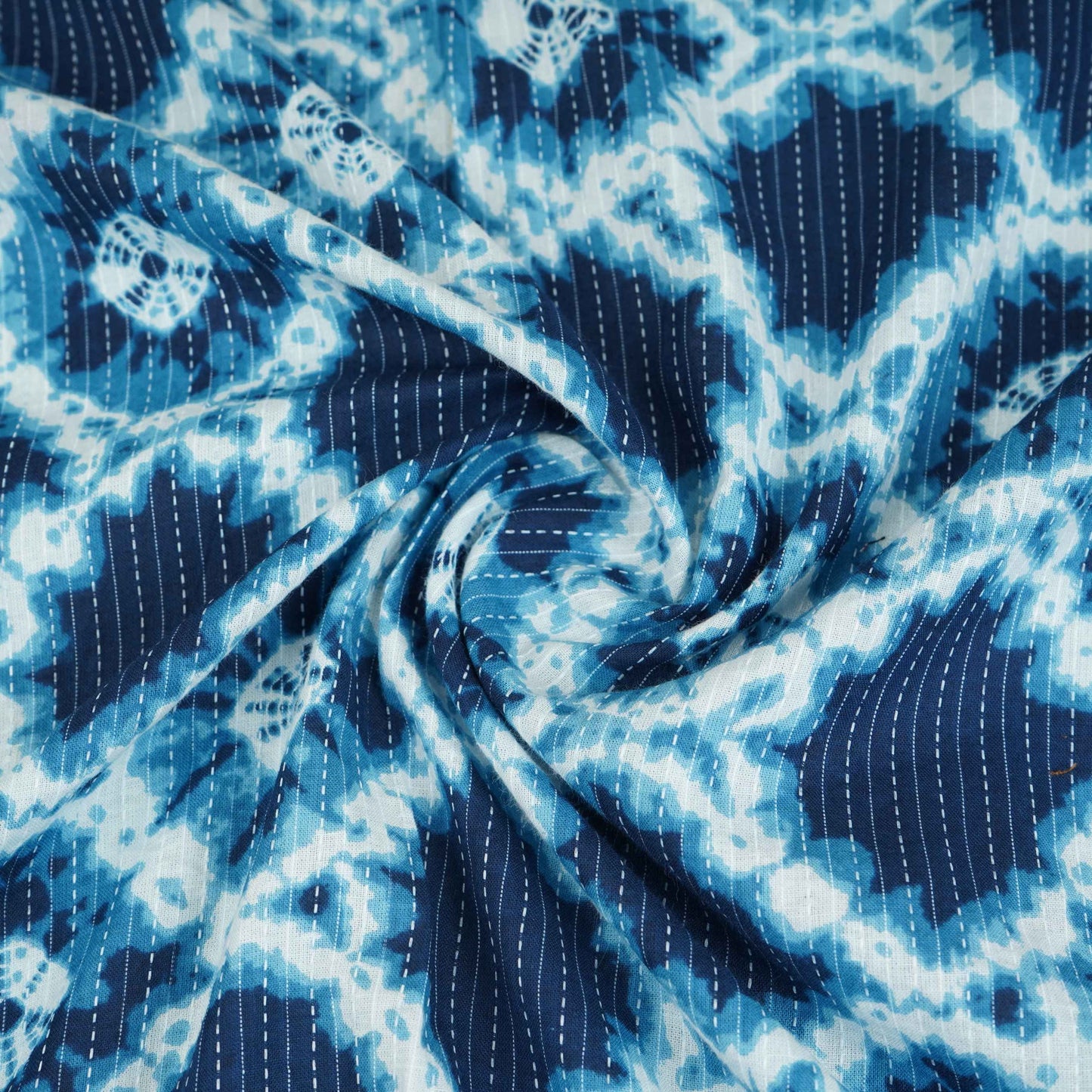 Blue Shibori with Kantha Print Cotton Fabric OG-30301