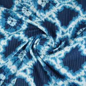 Blue Shibori with Kantha Print Cotton Fabric OG-30301 - TradeUNO