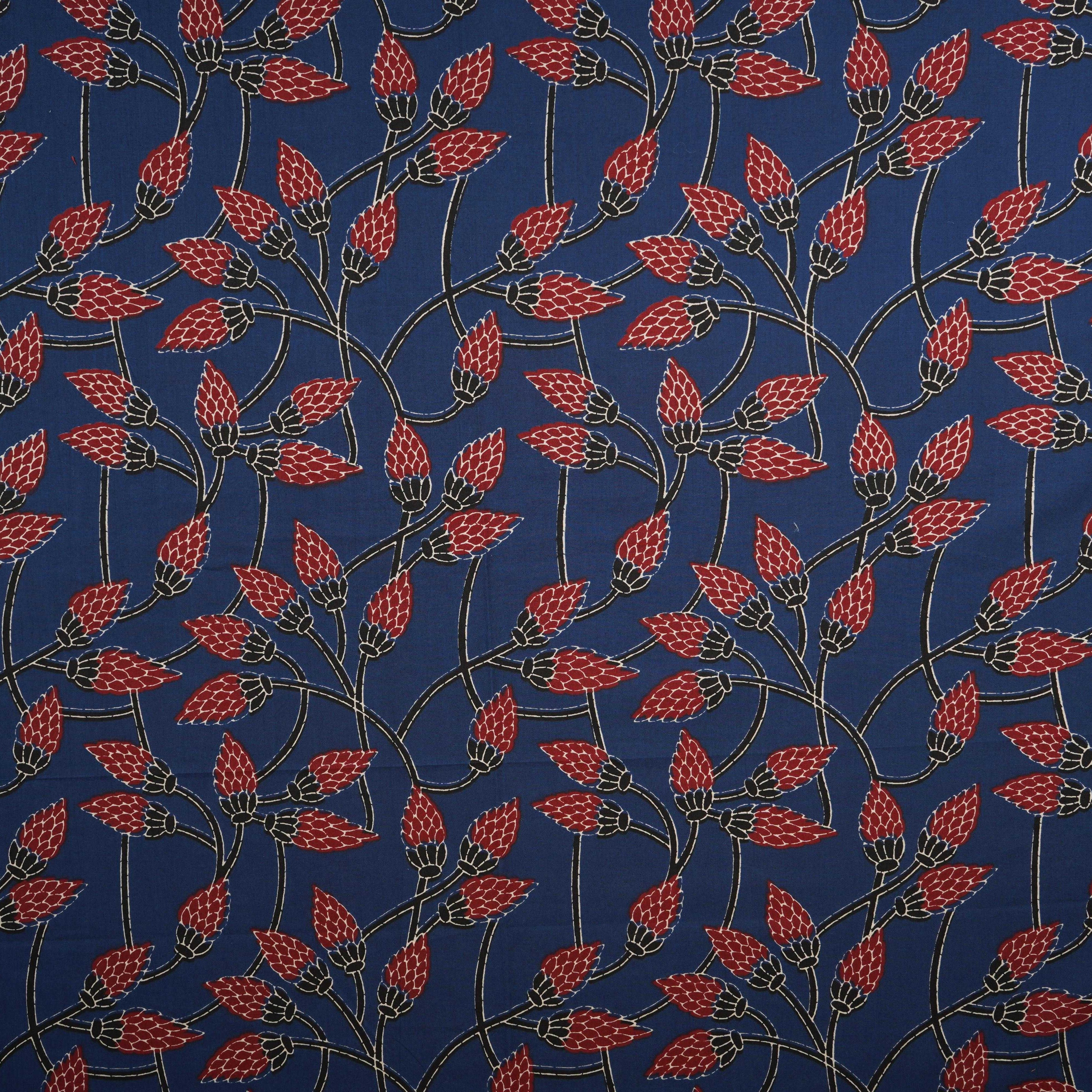 Blue Floral Print Cotton Fabric OG-30327 - TradeUNO
