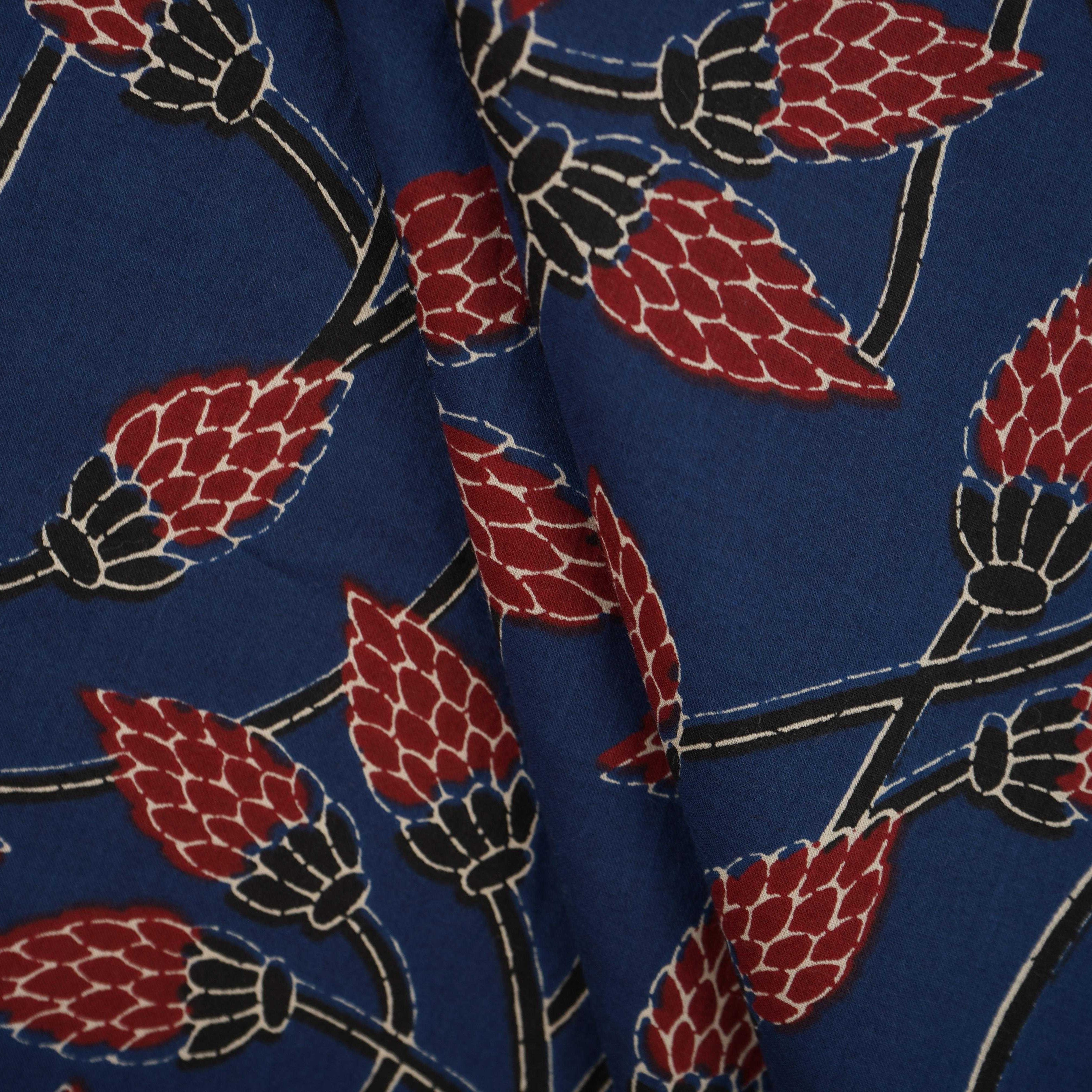 Blue Floral Print Cotton Fabric OG-30327 - TradeUNO