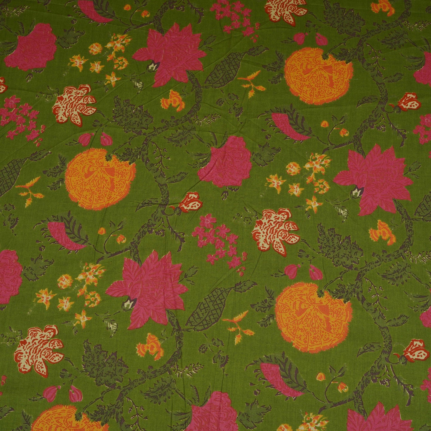 Green Floral Print Cotton Fabric OG-30414