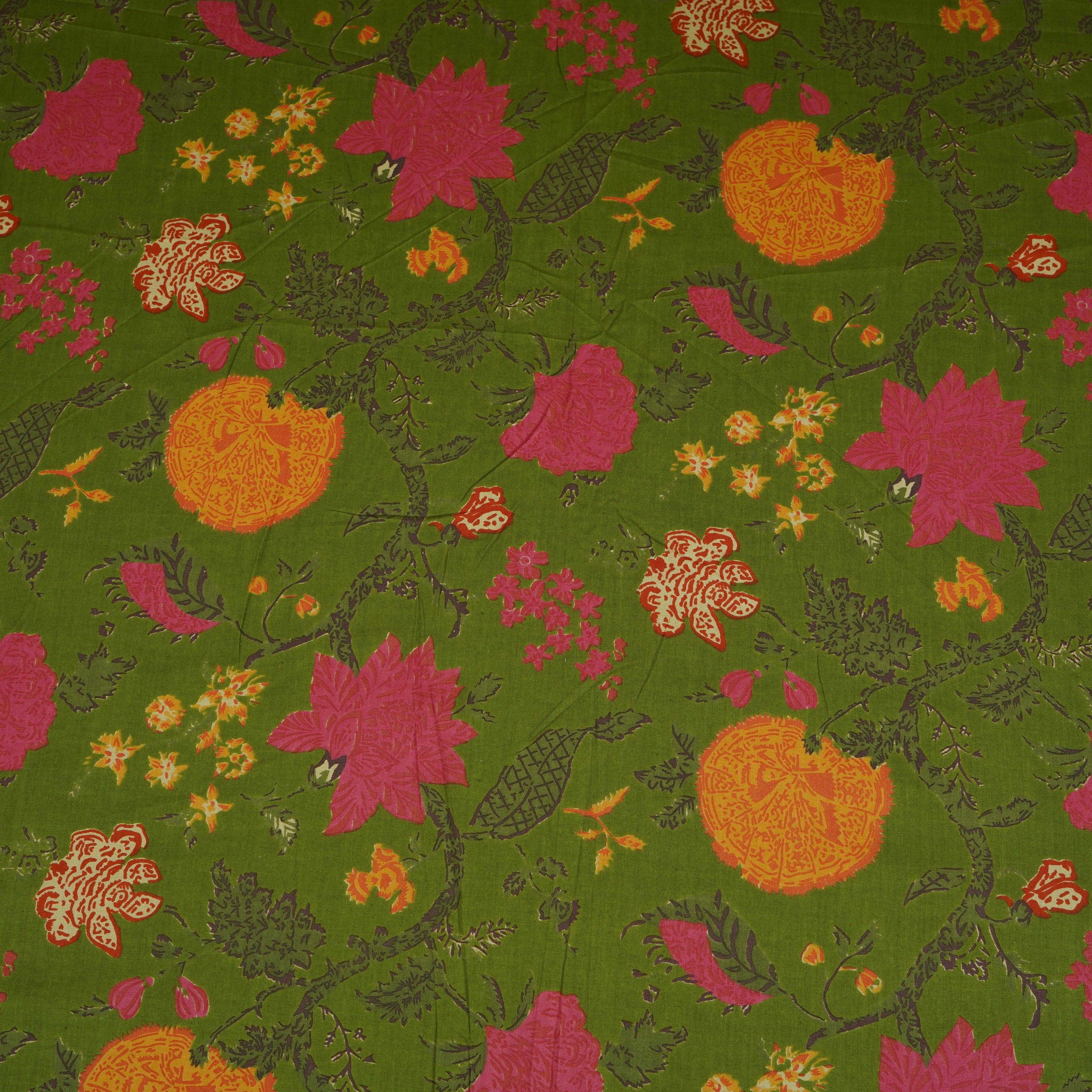 Green Floral Print Cotton Fabric OG-30414 - TradeUNO