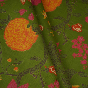 Green Floral Print Cotton Fabric OG-30414 - TradeUNO