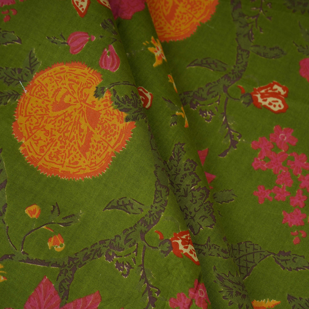 Green Floral Print Cotton Fabric OG-30414 - TradeUNO