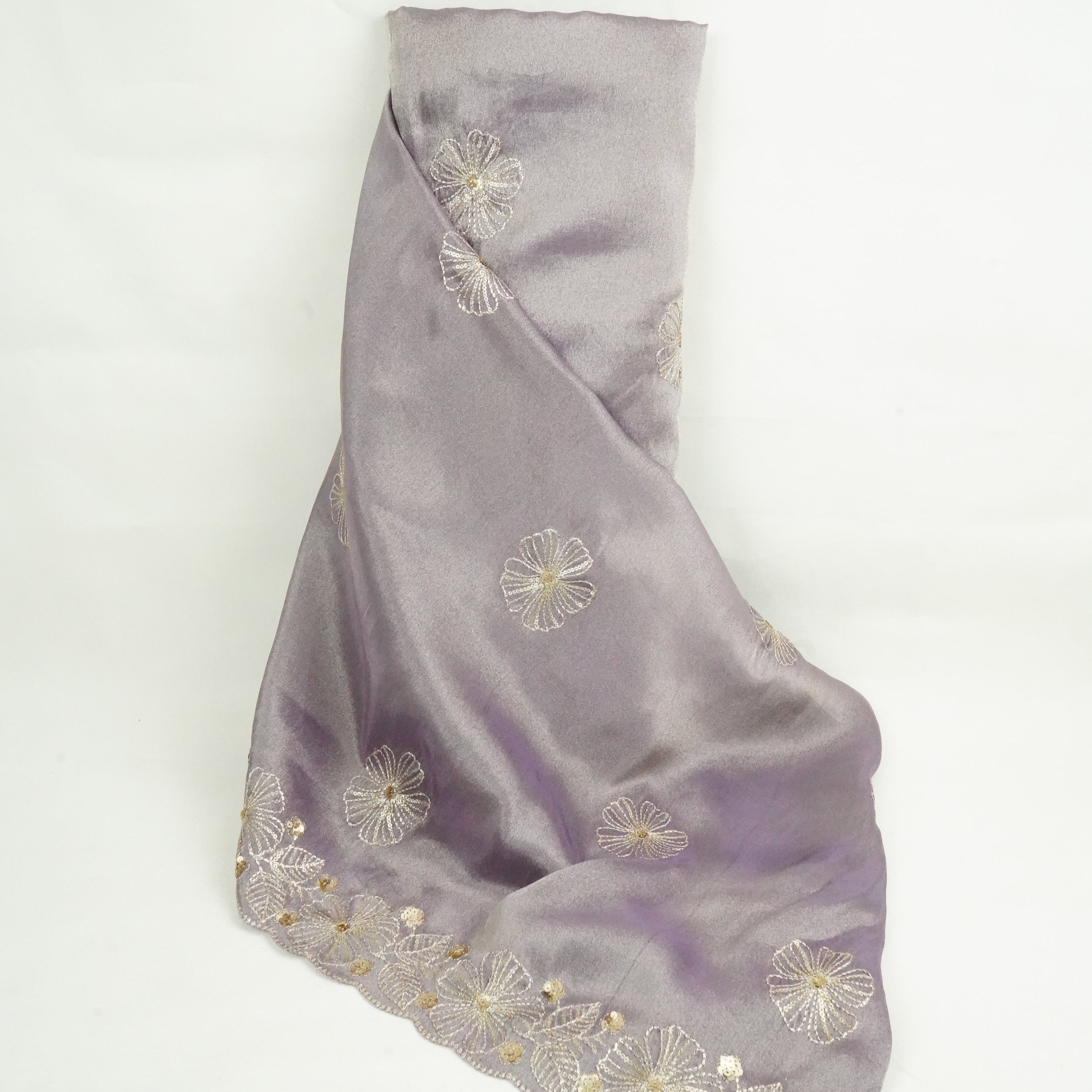 Purple Floral Zari Embroidery Fendi Silk Dupatta Fabric JD-33439