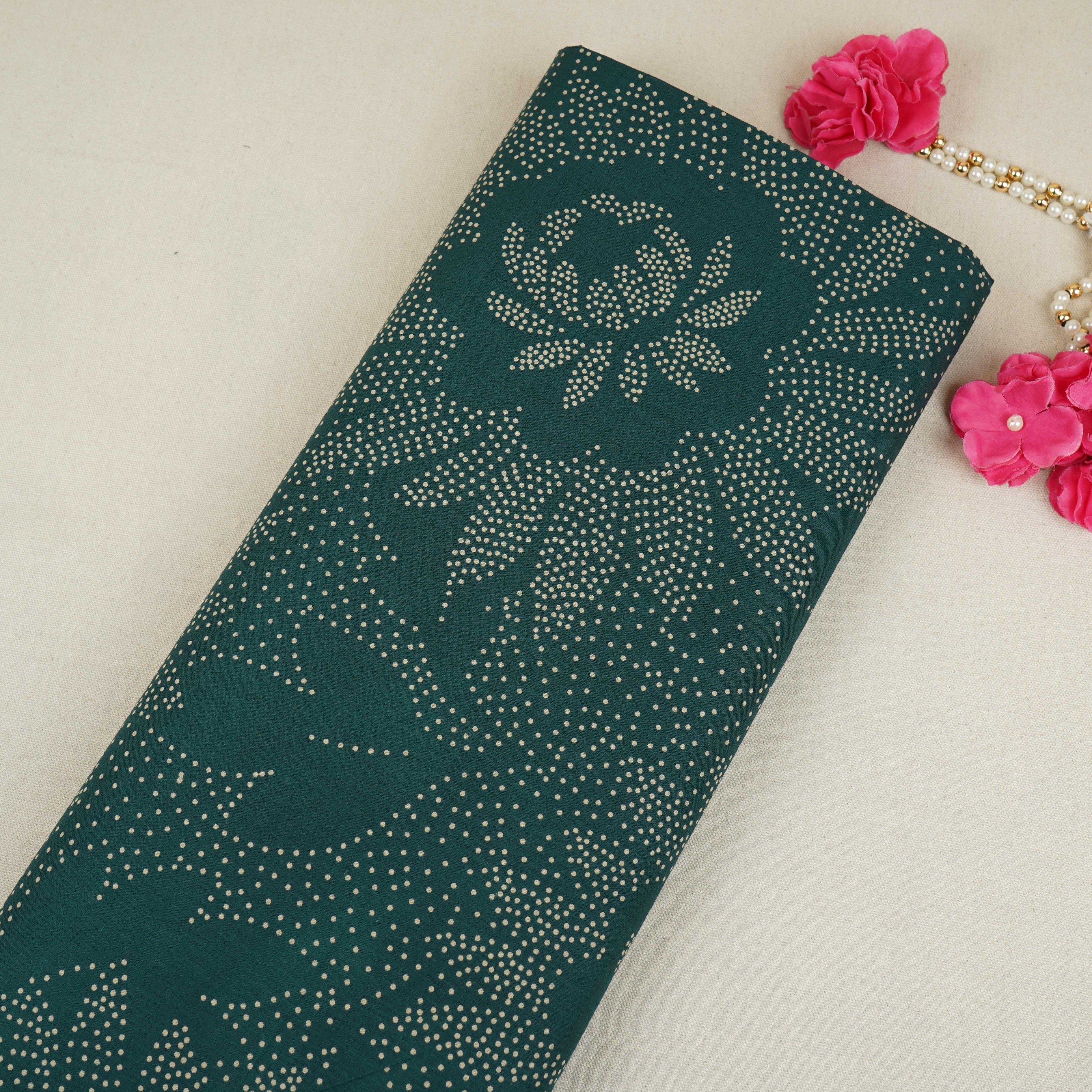 Dark Green Bandhani Print Cotton Fabric OG-30334 - TradeUNO