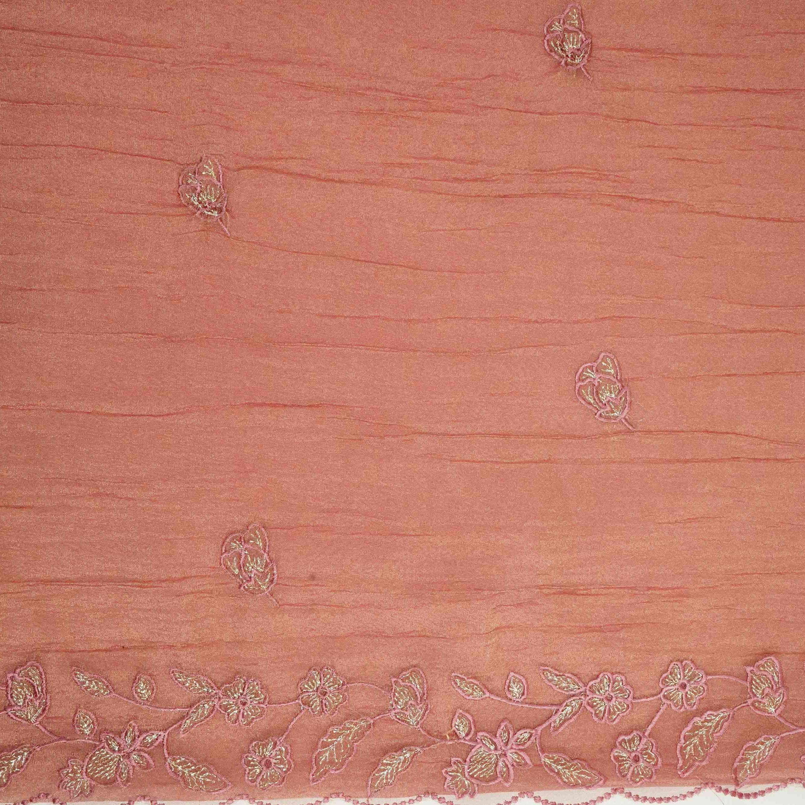 Pink Cutwork Embroidery Fendi Silk Dupatta Fabric JD-33445