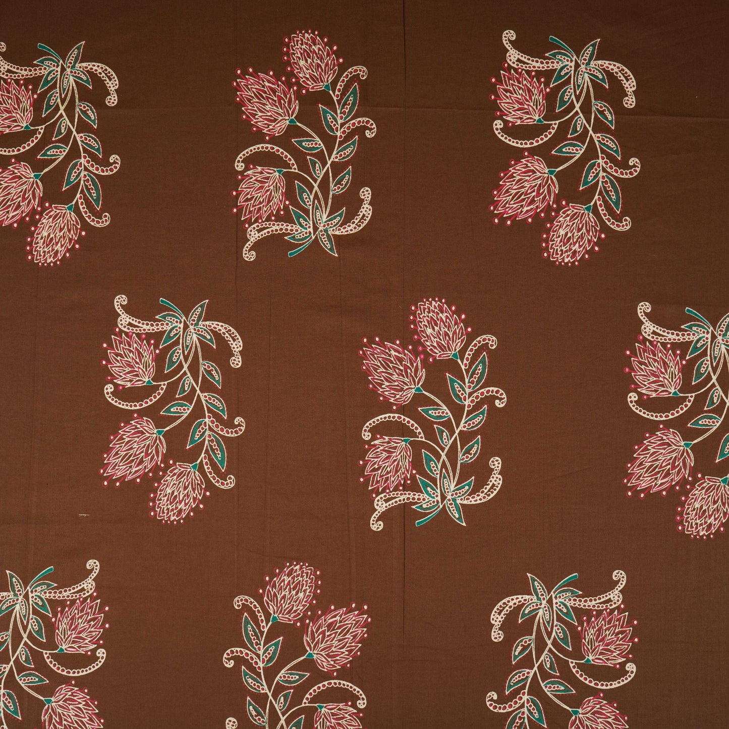 Brown with White Floral Print Cotton Fabric OG-30423