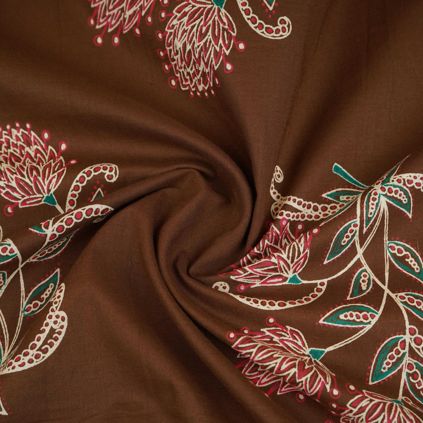 Brown with White Floral Print Cotton Fabric OG-30423
