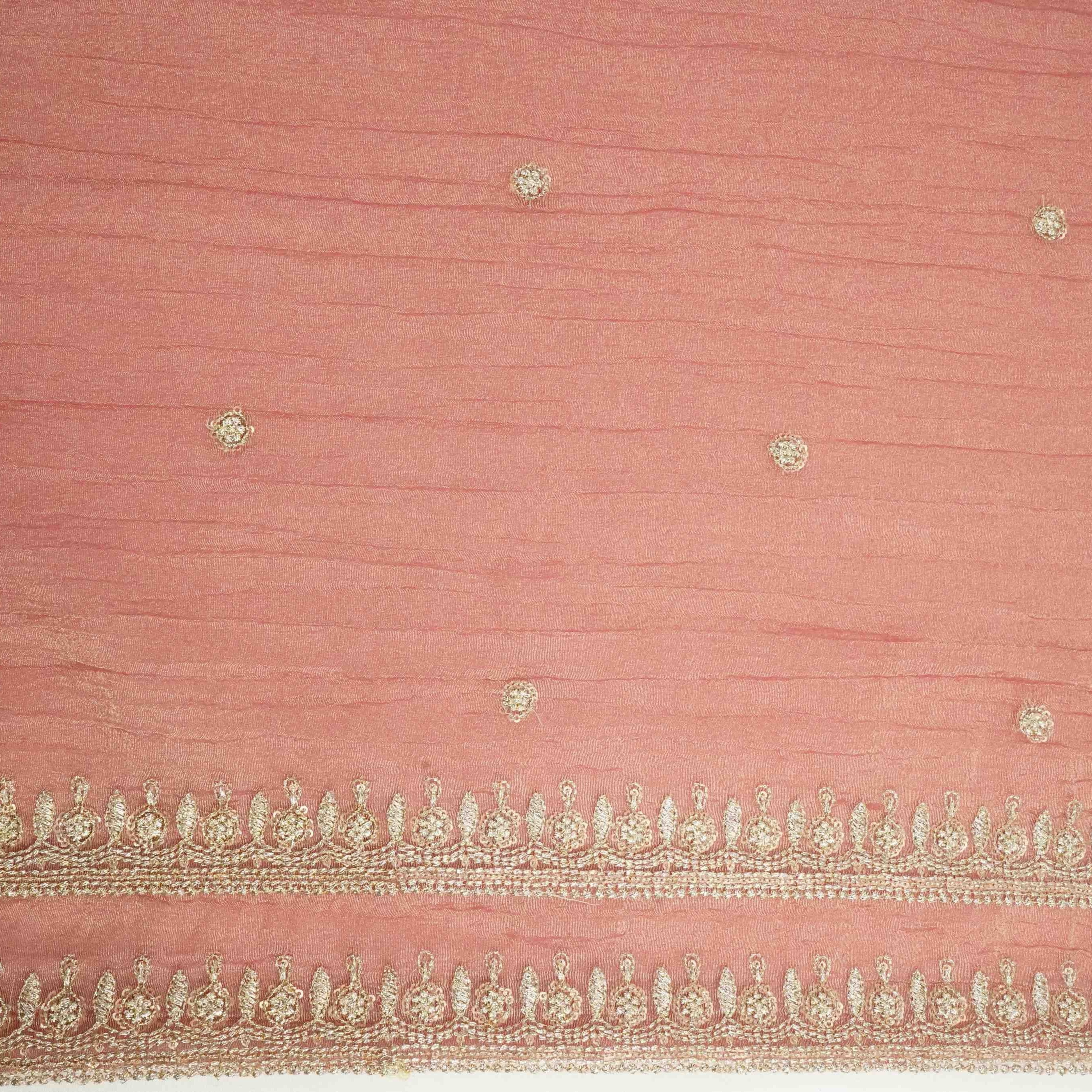 Pink Stone Zari Embroidery Fendi Silk Dupatta Fabric JD-33433