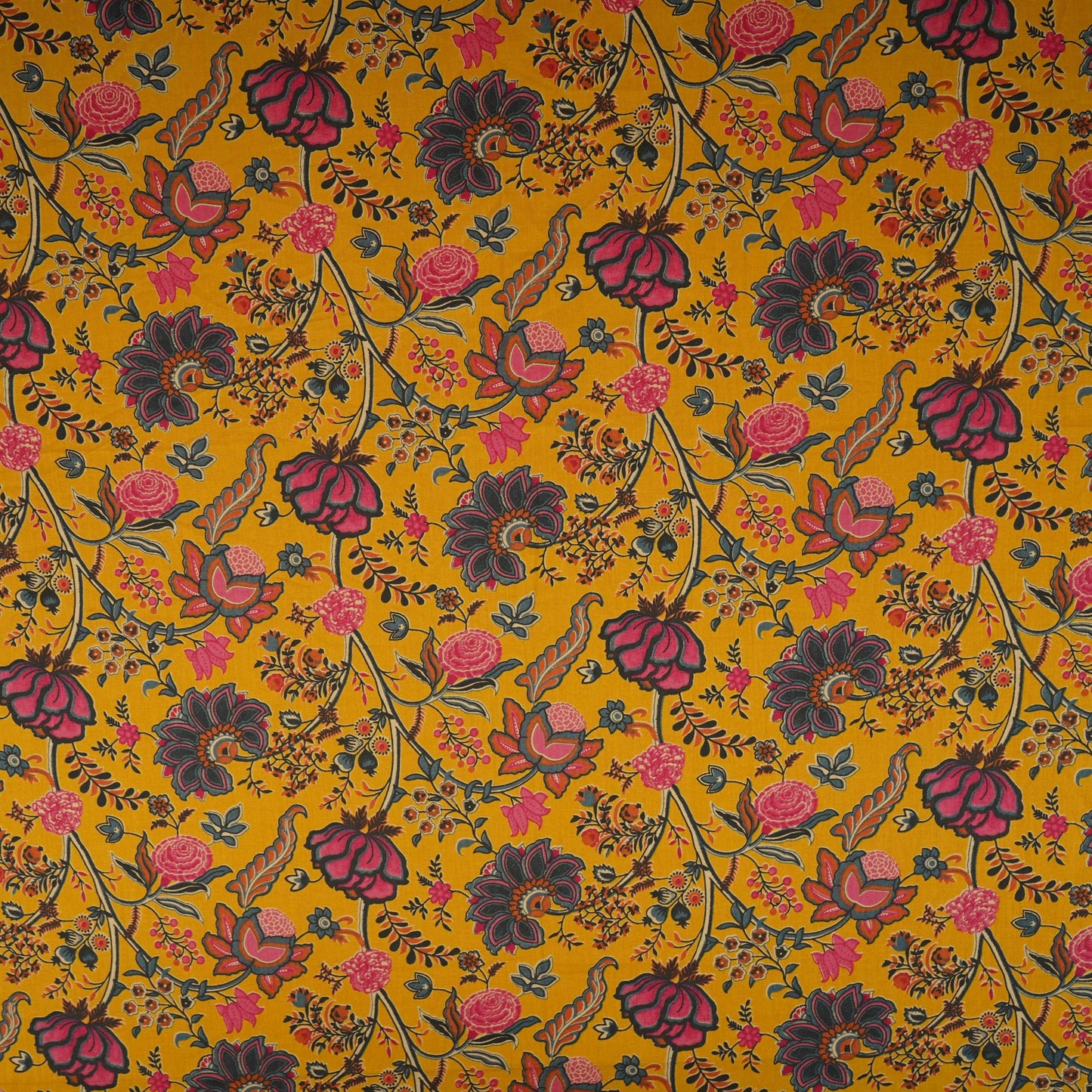 Mustard Yellow Chintz Floral Print Cotton Fabric OG-30331
