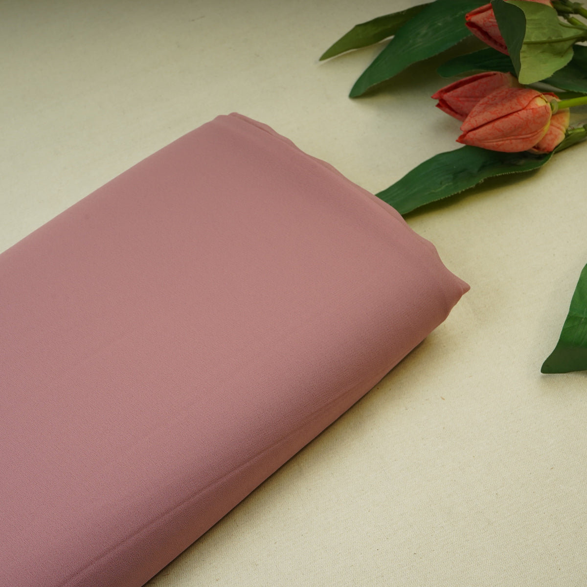 Peach Pink Solid Georgette Fabric 16555