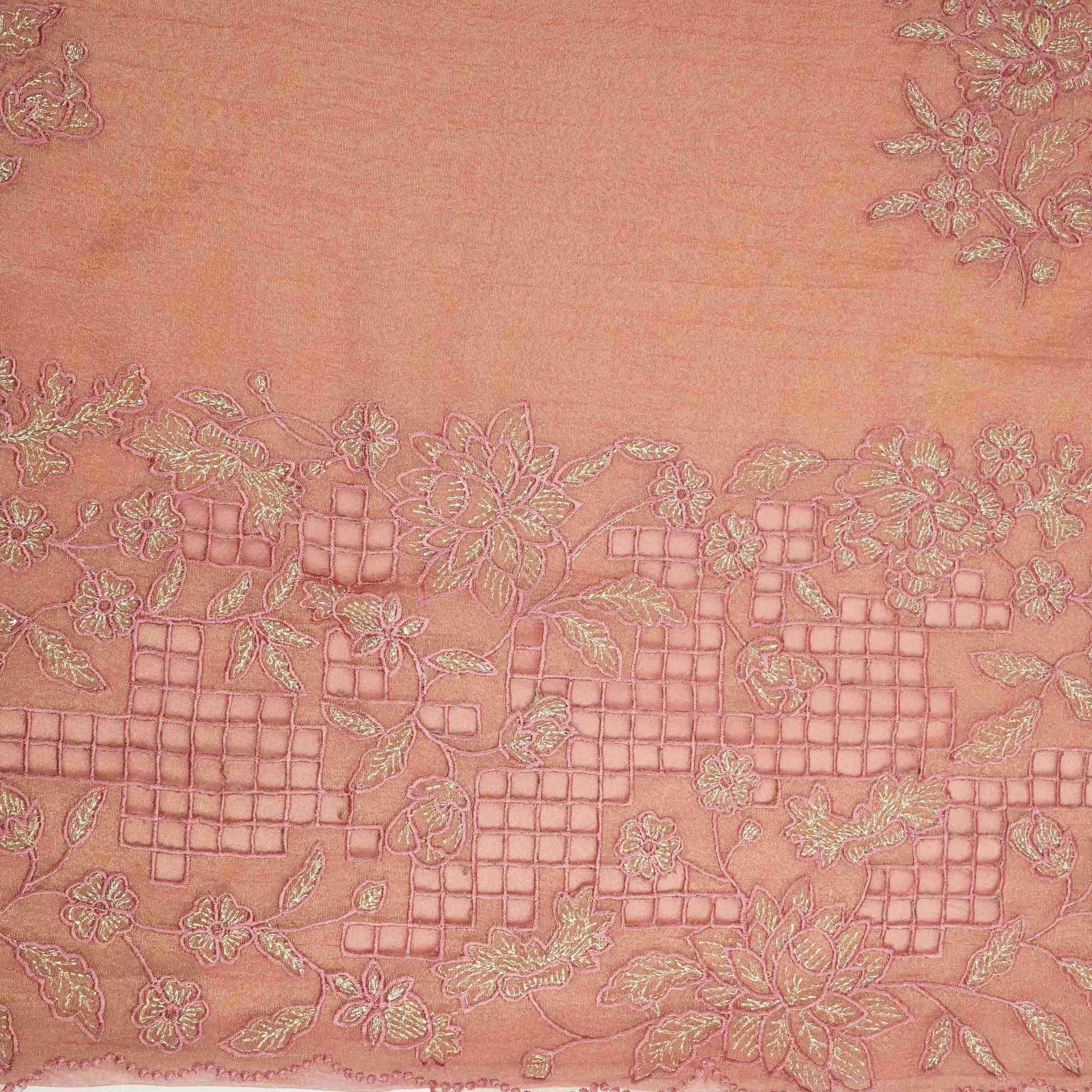 Pink Cutwork Border Embroidery Fendi Silk Fabric JD-33444