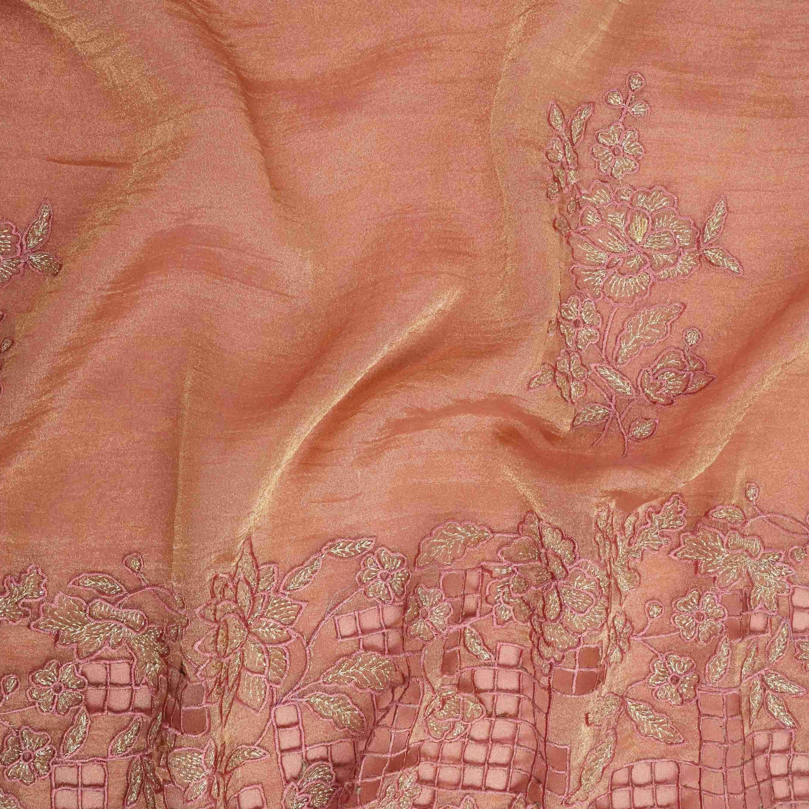 Pink Cutwork Border Embroidery Fendi Silk Fabric JD-33444