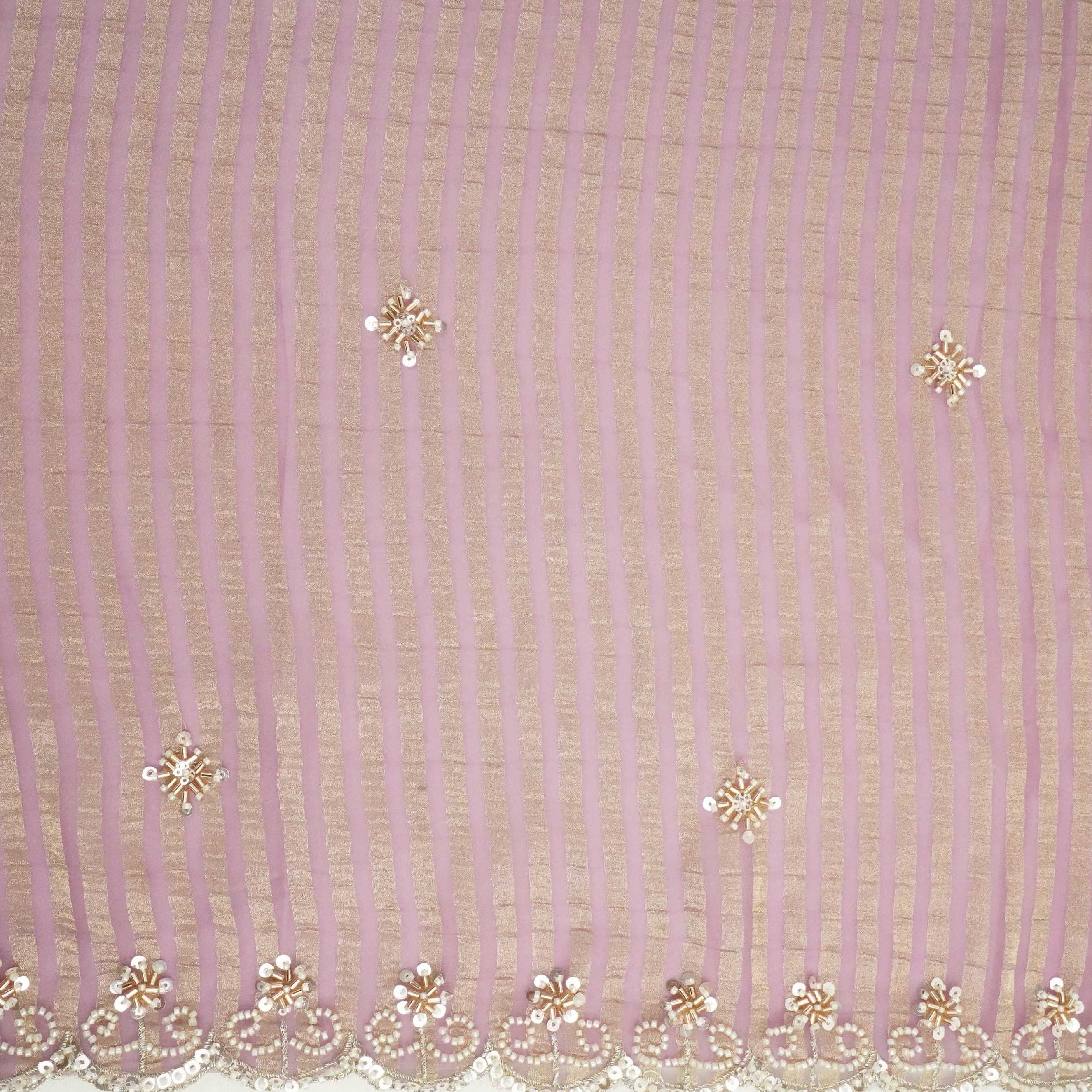 Purple Stripes Zari Cutdana Embroidery Fendi Silk Fabric JD-33278