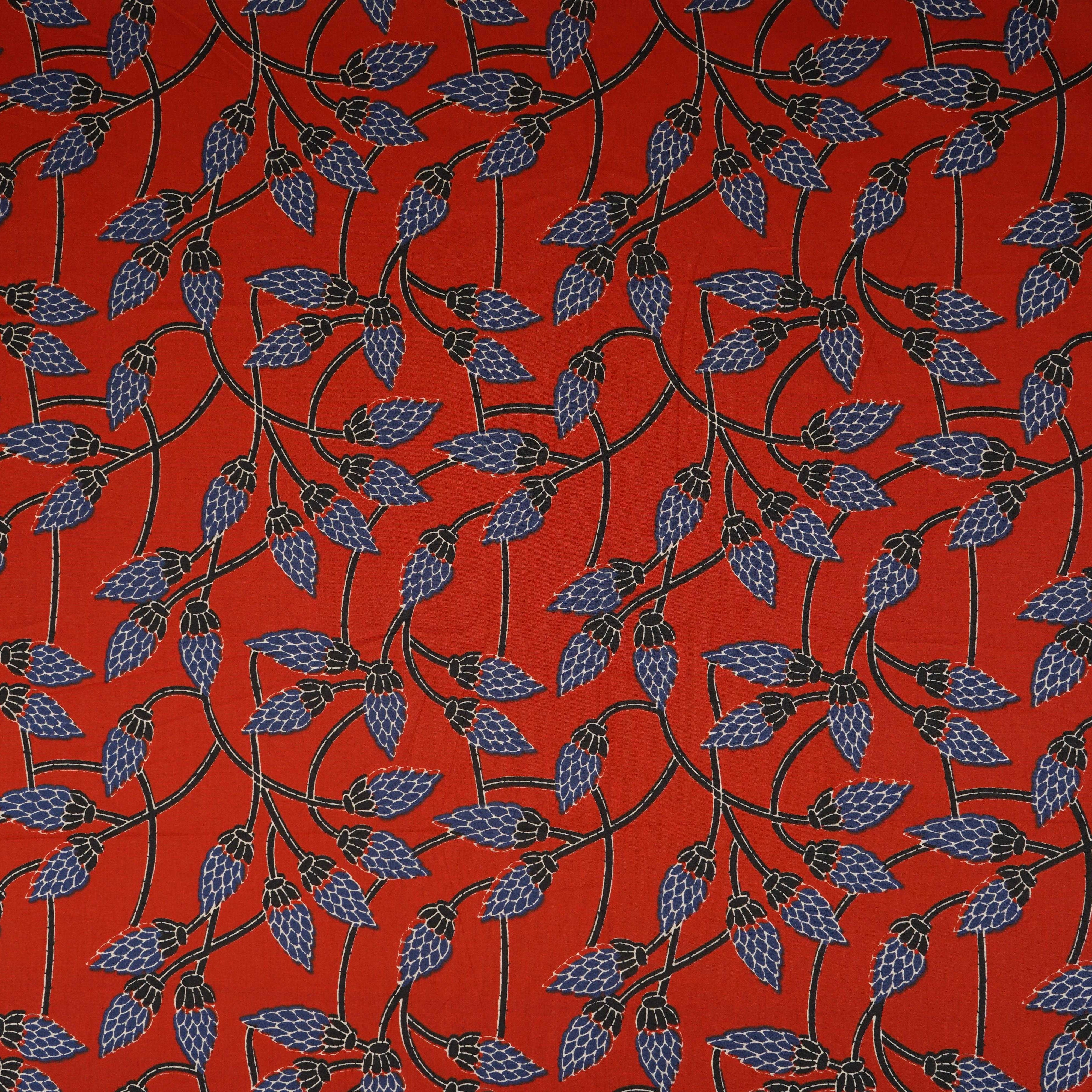 Red Floral Print Cotton Fabric OG-30329 - TradeUNO