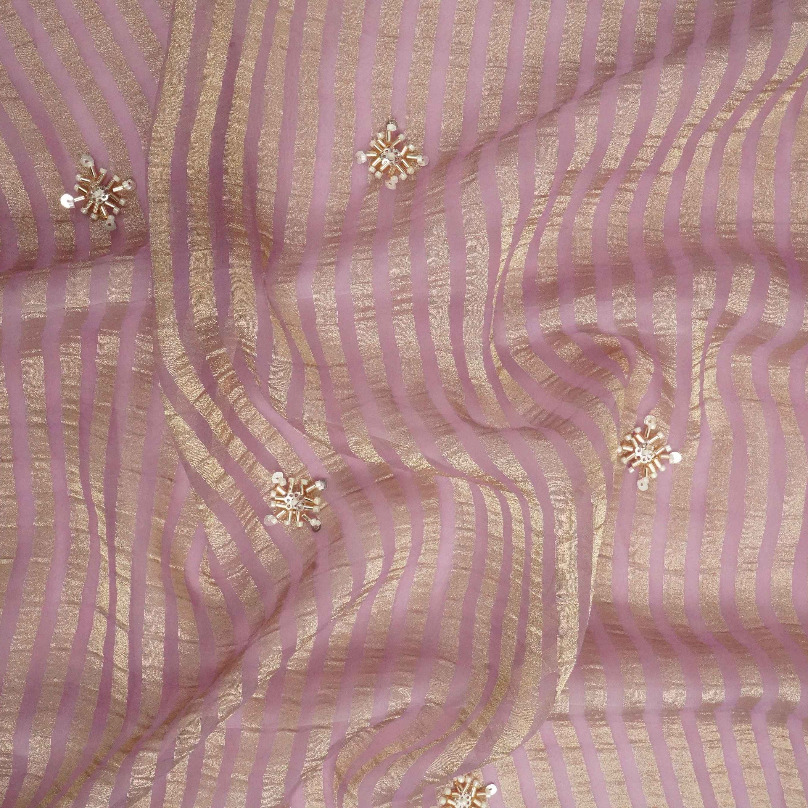 Purple Stripes Zari Cutdana Embroidery Fendi Silk Fabric JD-33278